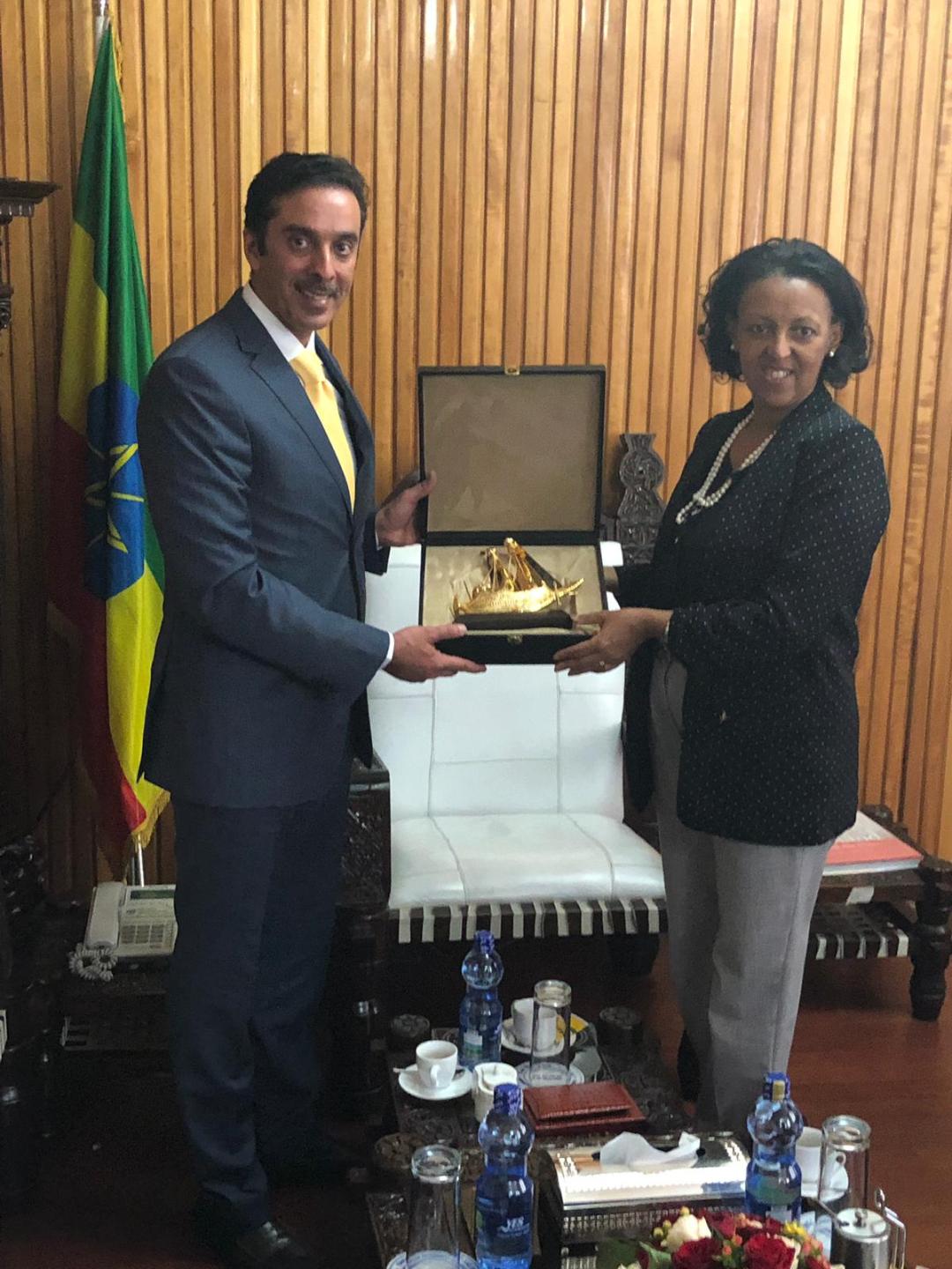 Ethiopian Minister of State for Foreign Affairs Herut Zemene meets the Kuwaiti acting assistant foreign minister for African affairs, Counsellor Hamad Al-Meshaan