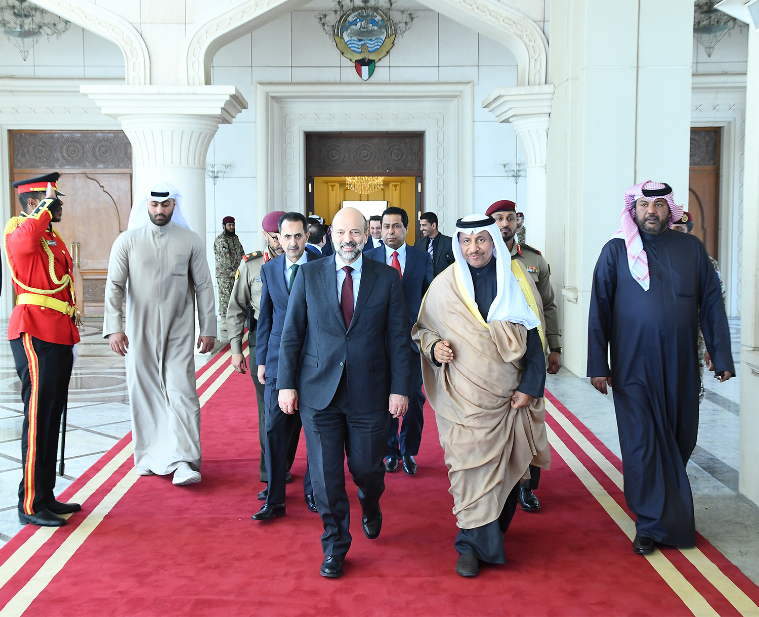His Highness the Prime Minister Sheikh Jaber Al-Mubarak Al-Hamad Al-Sabah and his visiting Jordanian counterpart Omar Al-Razaz during his departure after a short official visit to the country