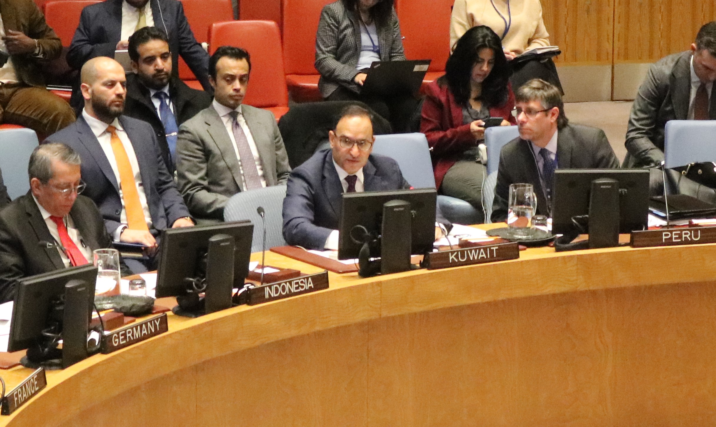 Kuwait's Permanent Representative at the UN Ambassador Mansour Al-Otaibi, during the session of the UN Security Council (UNSC) on Central African Republic