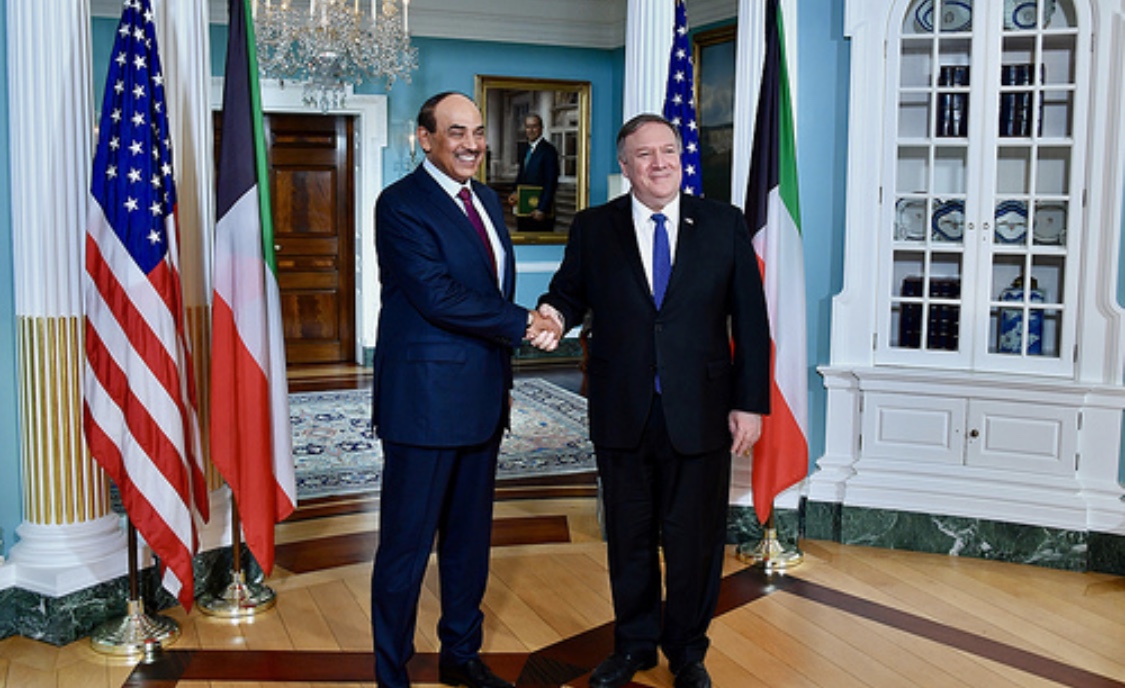 Kuwait's Deputy Prime Minister and Foreign Minister Sheikh Sabah Al-Khaled Al-Hamad Al-Sabah, with US Secretary of State Mike Pompeo