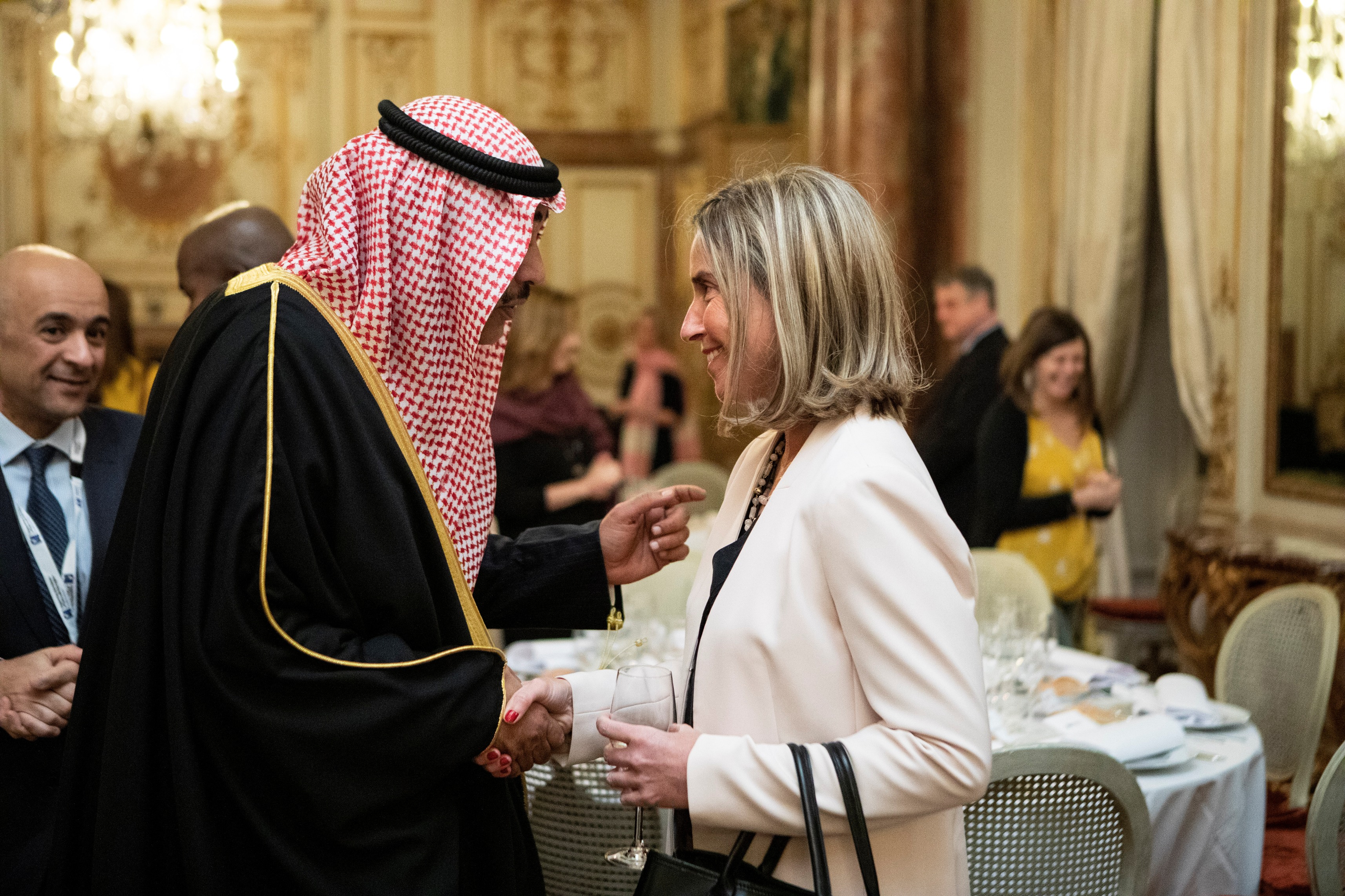 FM  Sheikh Sabah Al-Khaled Al-Hamad Al-Sabah  with EU High Representative  Federica Mogherini at the dinner (Photo by European Commission