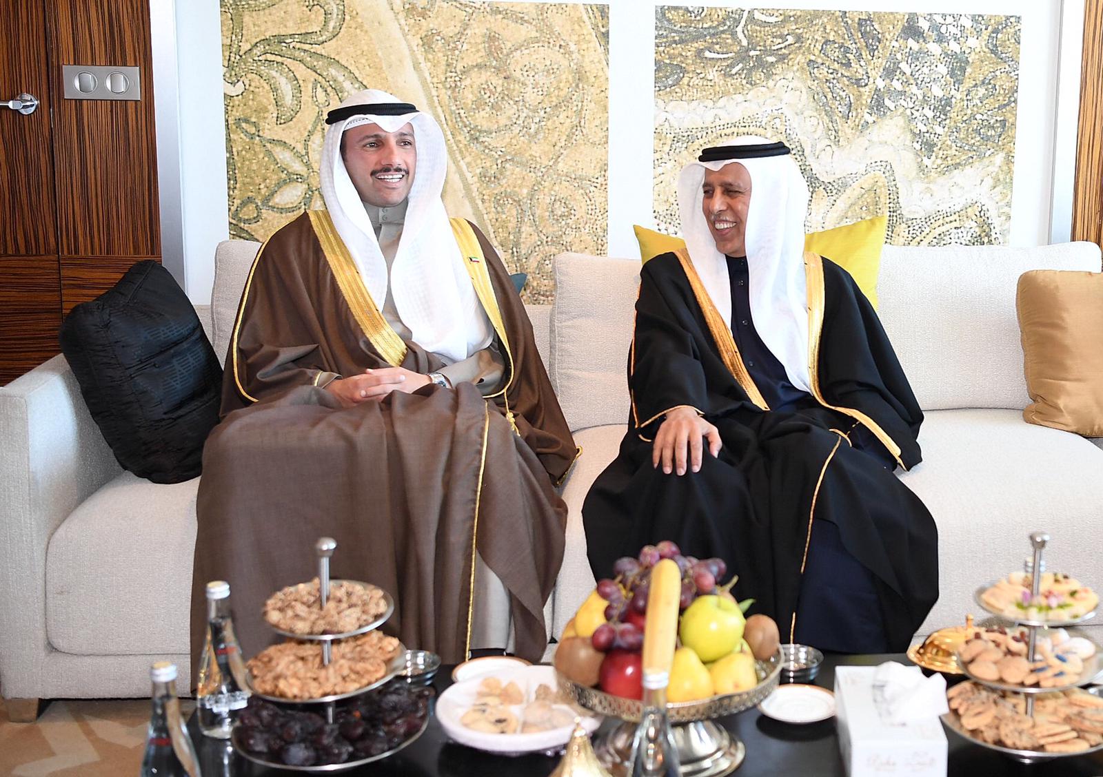 Kuwait's National Assembly Speaker Marzouq Ali Al-Ghanim meets with Chairman of the Qatari Shura Council Ahmad bin Abdullah Al-Mahmoud