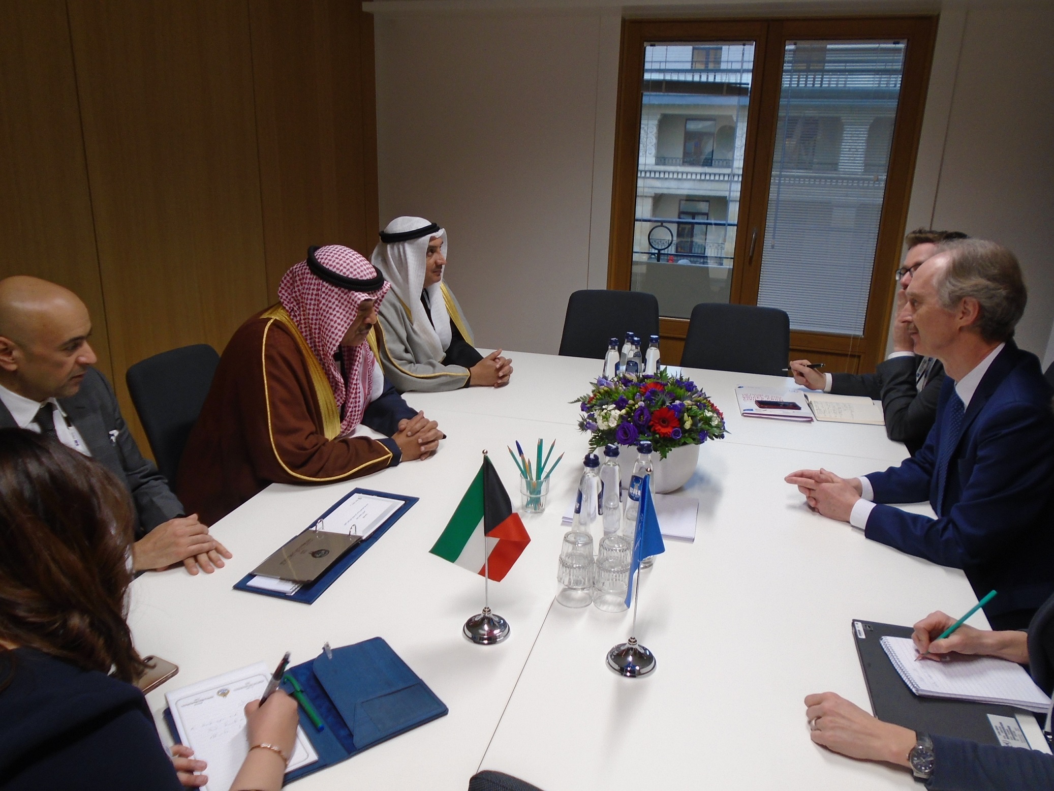 Kuwaiti Deputy Prime Minister and Foreign Minister Sheikh Sabah Khaled Al-Hamad Al-Sabah meets with UN Special Envoy for Syria Geir Pedersen