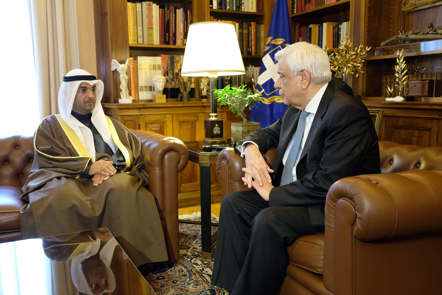 Kuwait's Minister of Finance Nayef Al-Hajraf meets with Greek President Prokopis Pavlopoulos