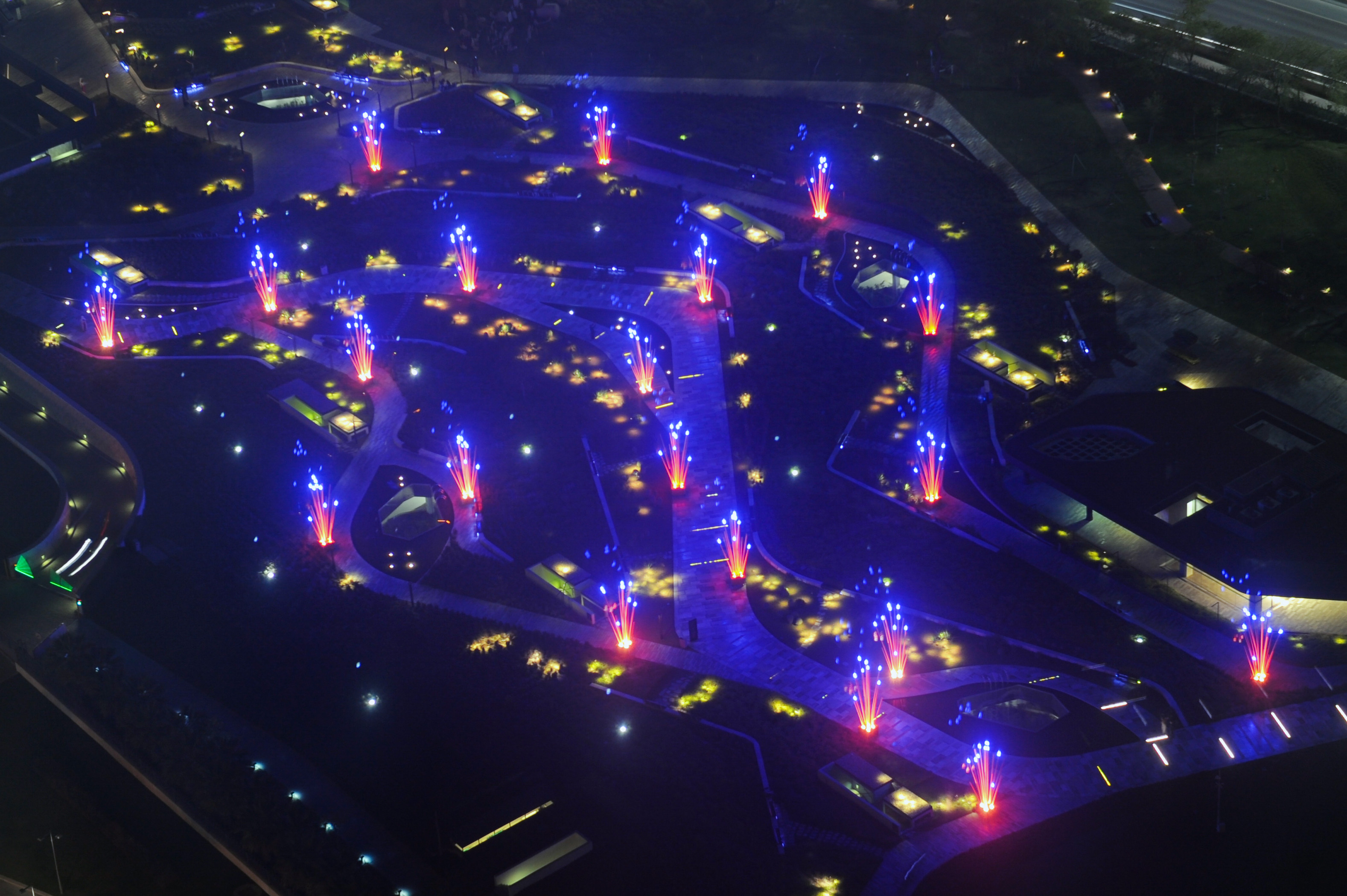 Aerial view of Al-Shaheed Park's Garden of Lights Festival