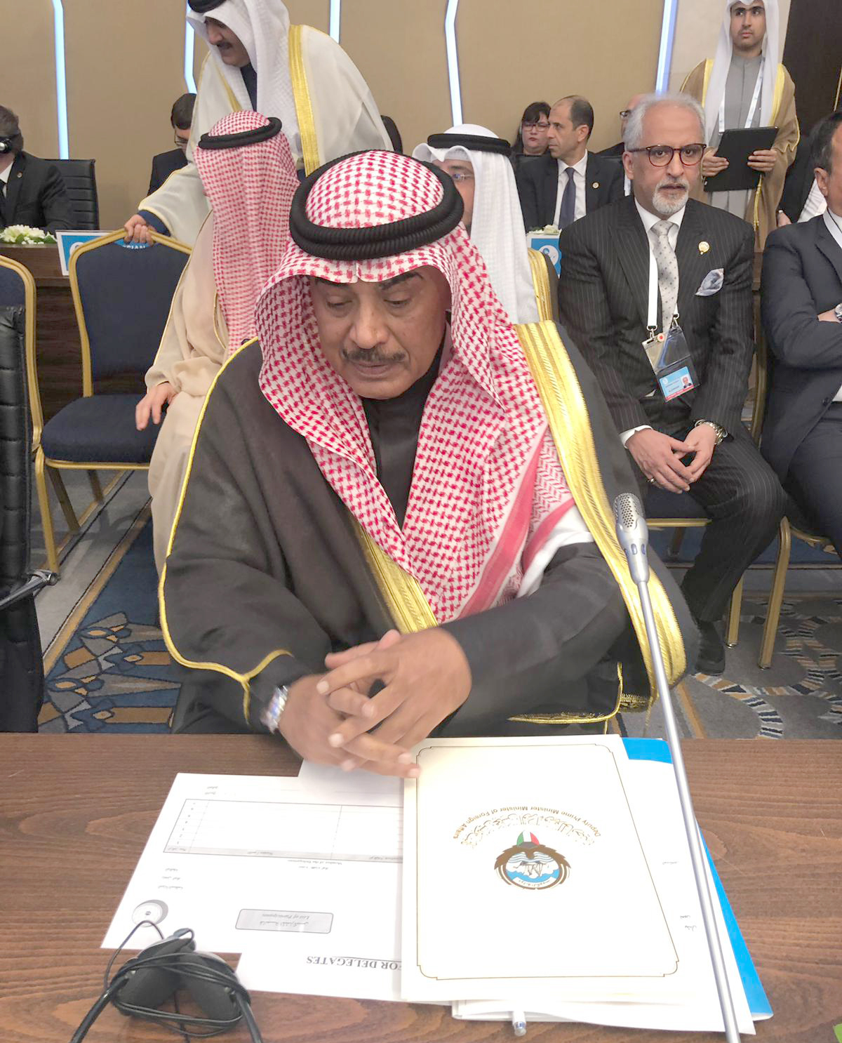 Deputy Prime Minister and Foreign Minister Sheikh Sabah Khaled Al-Hamad Al-Sabah participates in the emergency Islamic meeting
