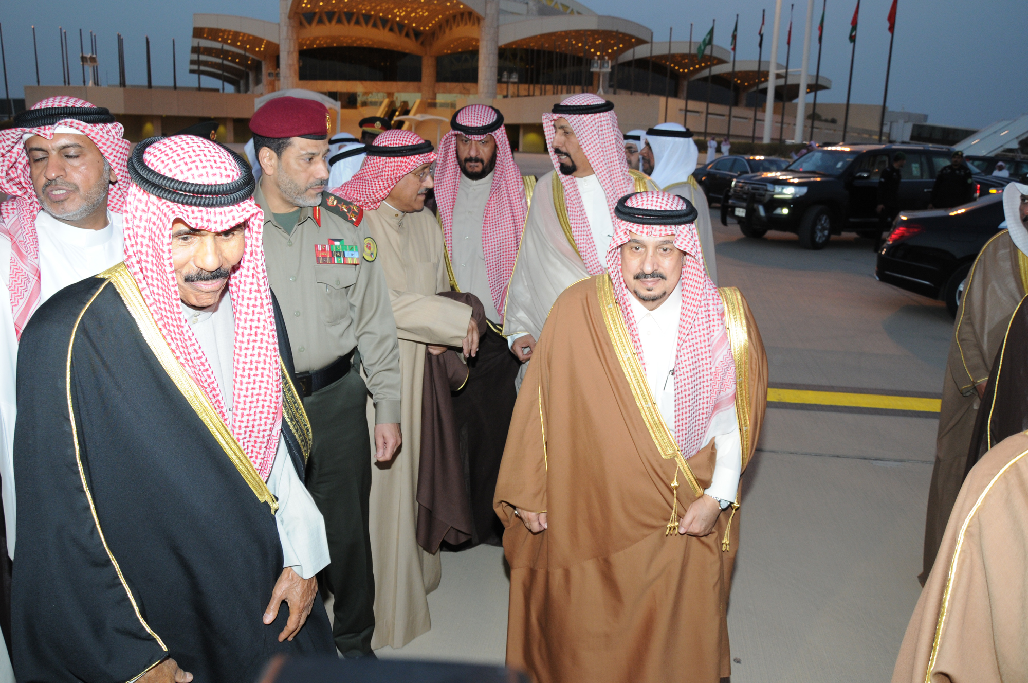 Representative of His Highness the Amir, His Highness the Crown Prince Sheikh Nawaf Al-Ahmad Al-Jaber Al-Sabah leaves Riyadh seen off by Governor Prince Faisal bin Bandar bin Abdulaziz