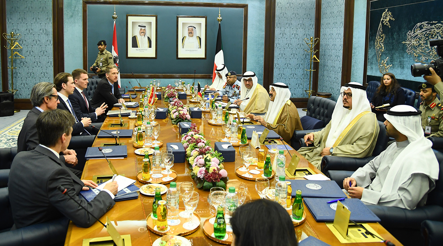 Visiting Chancellor of Austria Sebastian Kurz meets with First Deputy Premier and Defense Minister Sheikh Nasser Sabah Al-Ahmad Al-Sabah