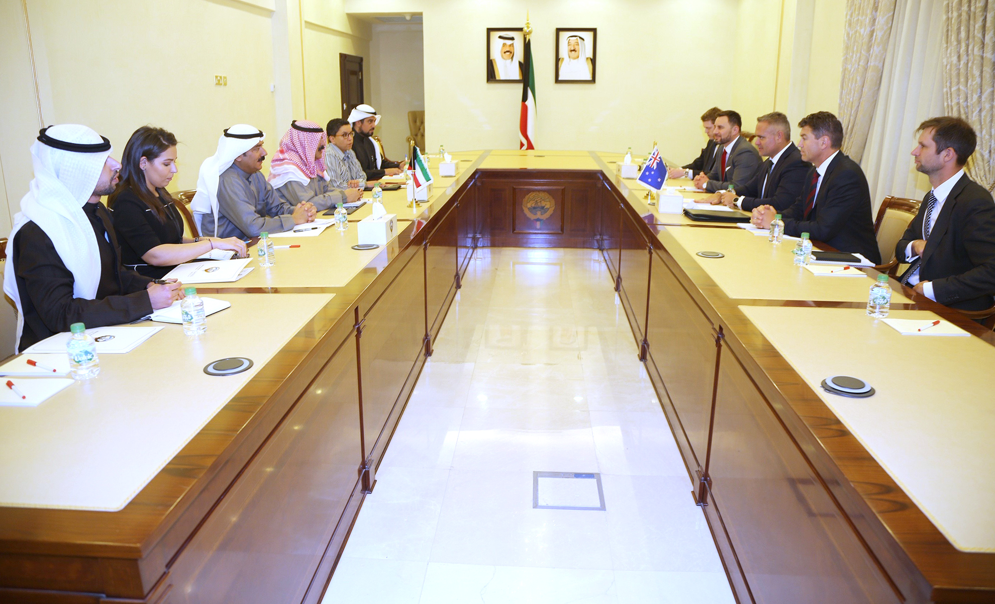 Kuwaiti Deputy Minister of Foreign Affairs Khaled Al-Jarallah during the meeting with New Zealand's Under-Secretary to the Minister of Foreign Affairs Fletcher Tabuteau and his accompanying delegation