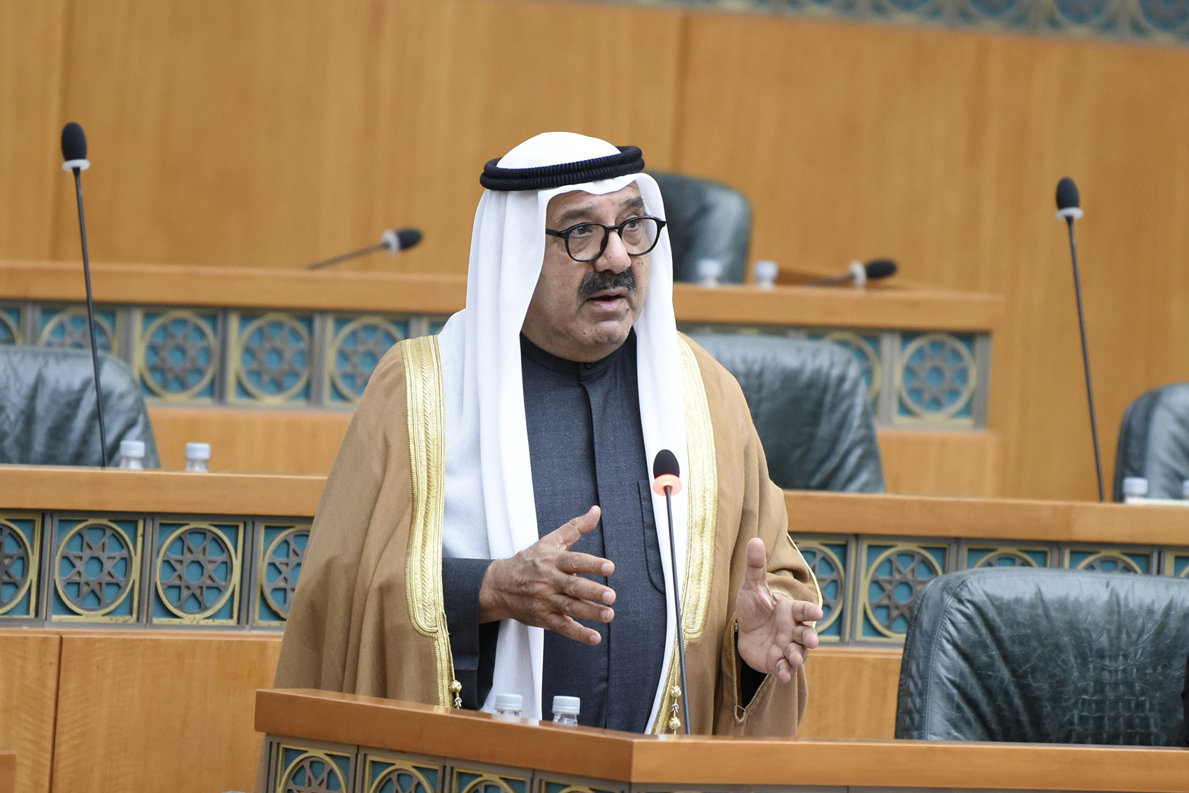 First Deputy Prime Minister and Minister of Defense Sheikh Nasser Sabah Al-Ahmad Al-Sabah speaking during a follow-up session of the National Assembly