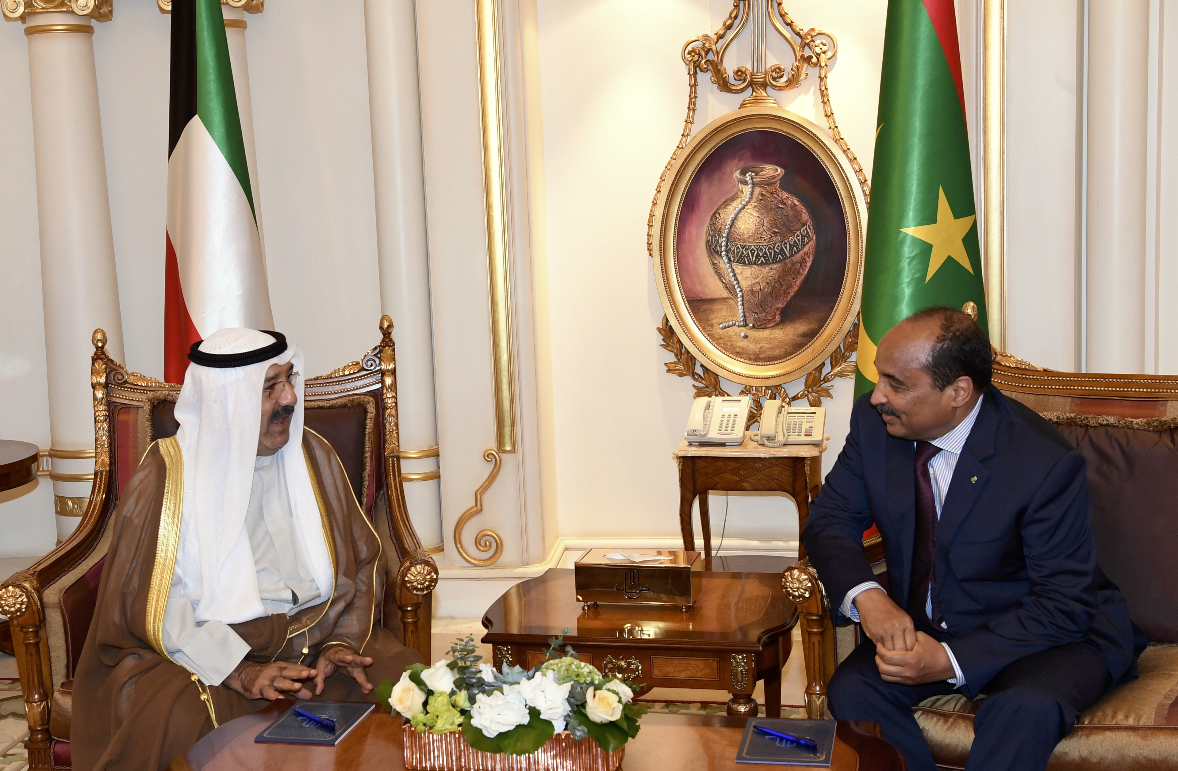 President of Mauritania Mohamed Ould Abdelaziz receives Acting Prime Minister and Defense Minister Sheikh Naser Sabah Al-Ahmad Al-Sabah