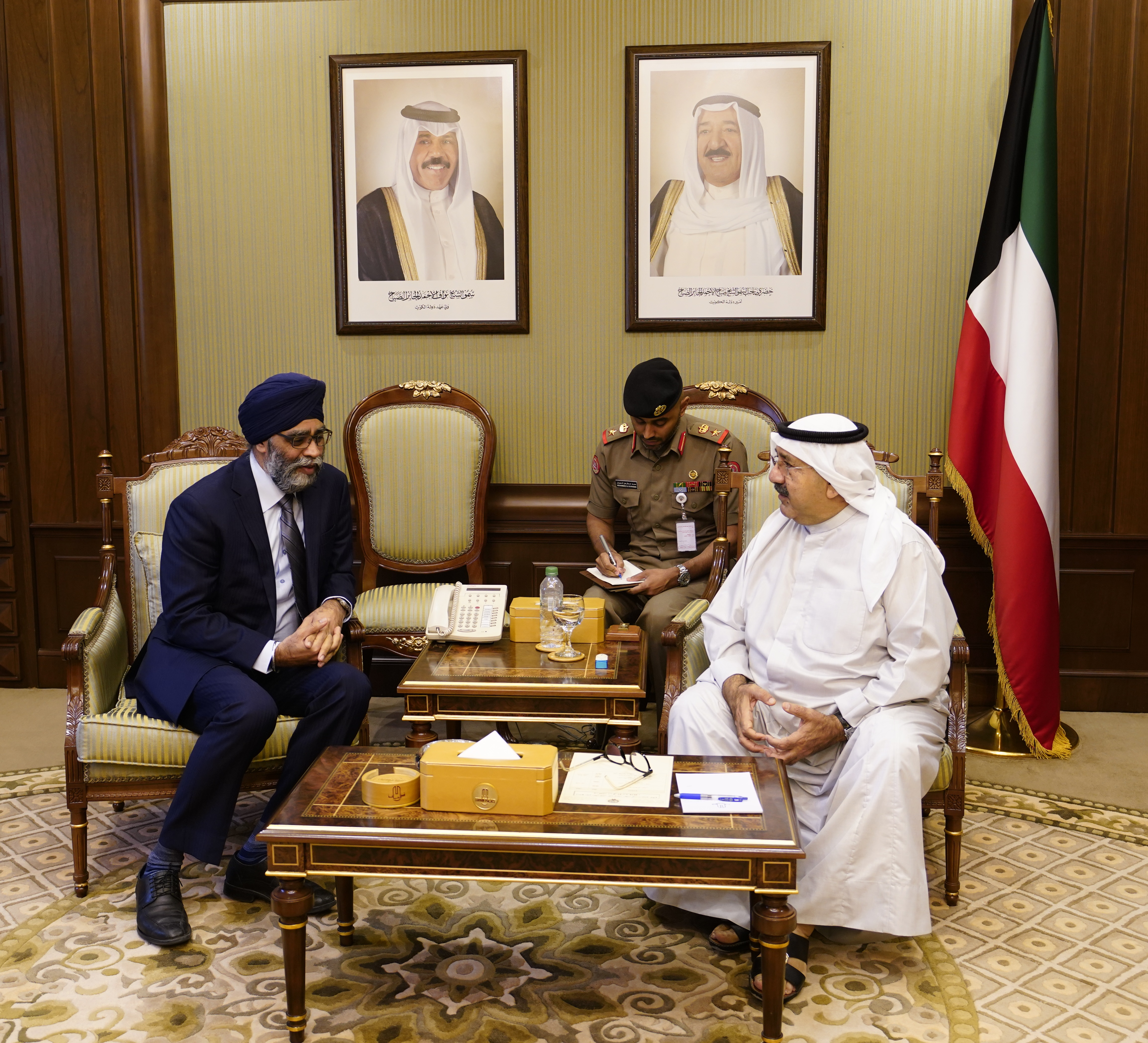 Acting Prime Minister, Defense Minister and Acting Interior Minister Sheikh Nasser Sabah Al-Ahmad Al-Sabah meets Canadian Defense Minister Harjit Sajjan