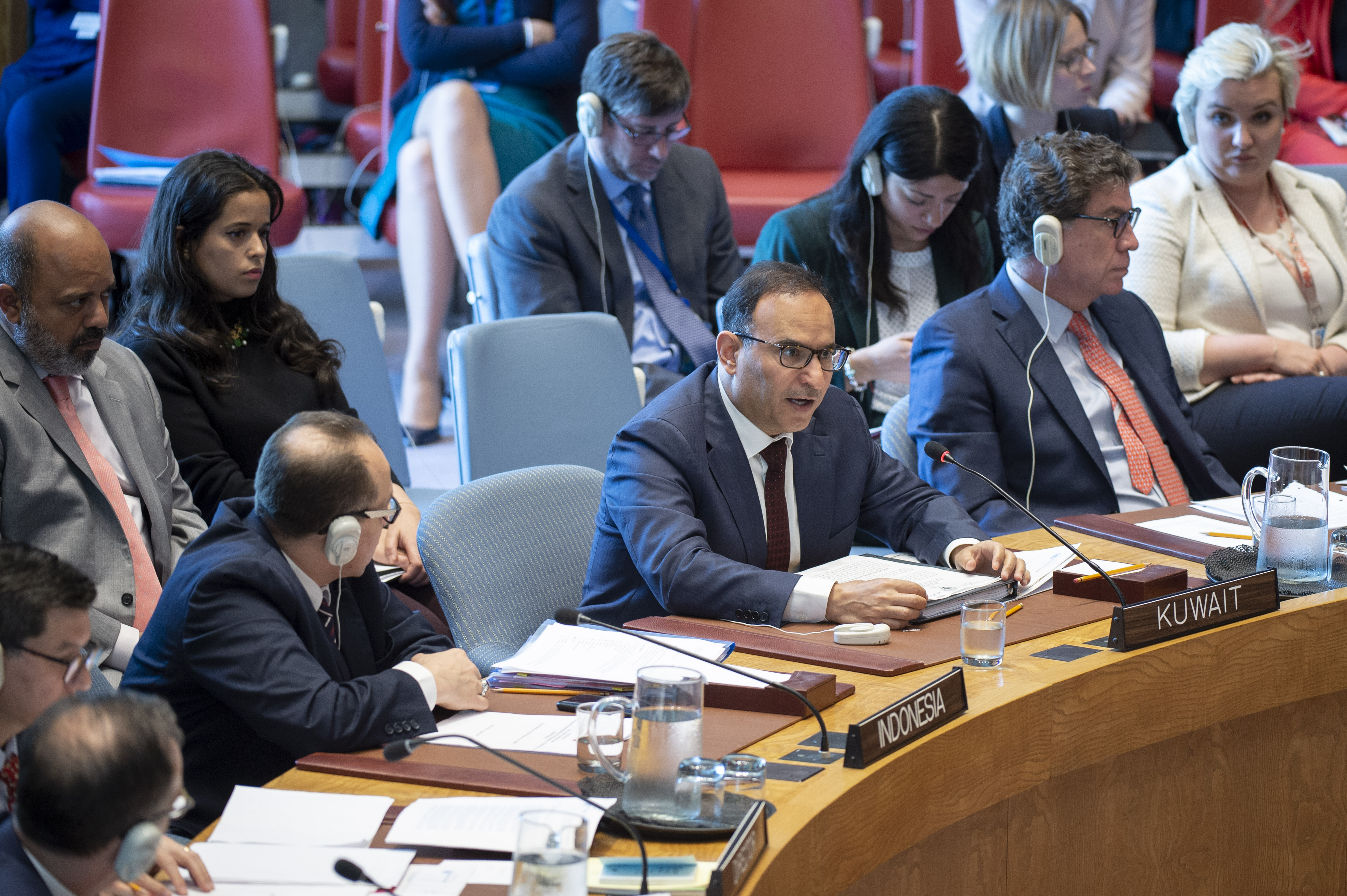 Kuwait's permanent representative at the UN Mansour Al-Otaibi during a UN Security Council session on sexual violence in conflict