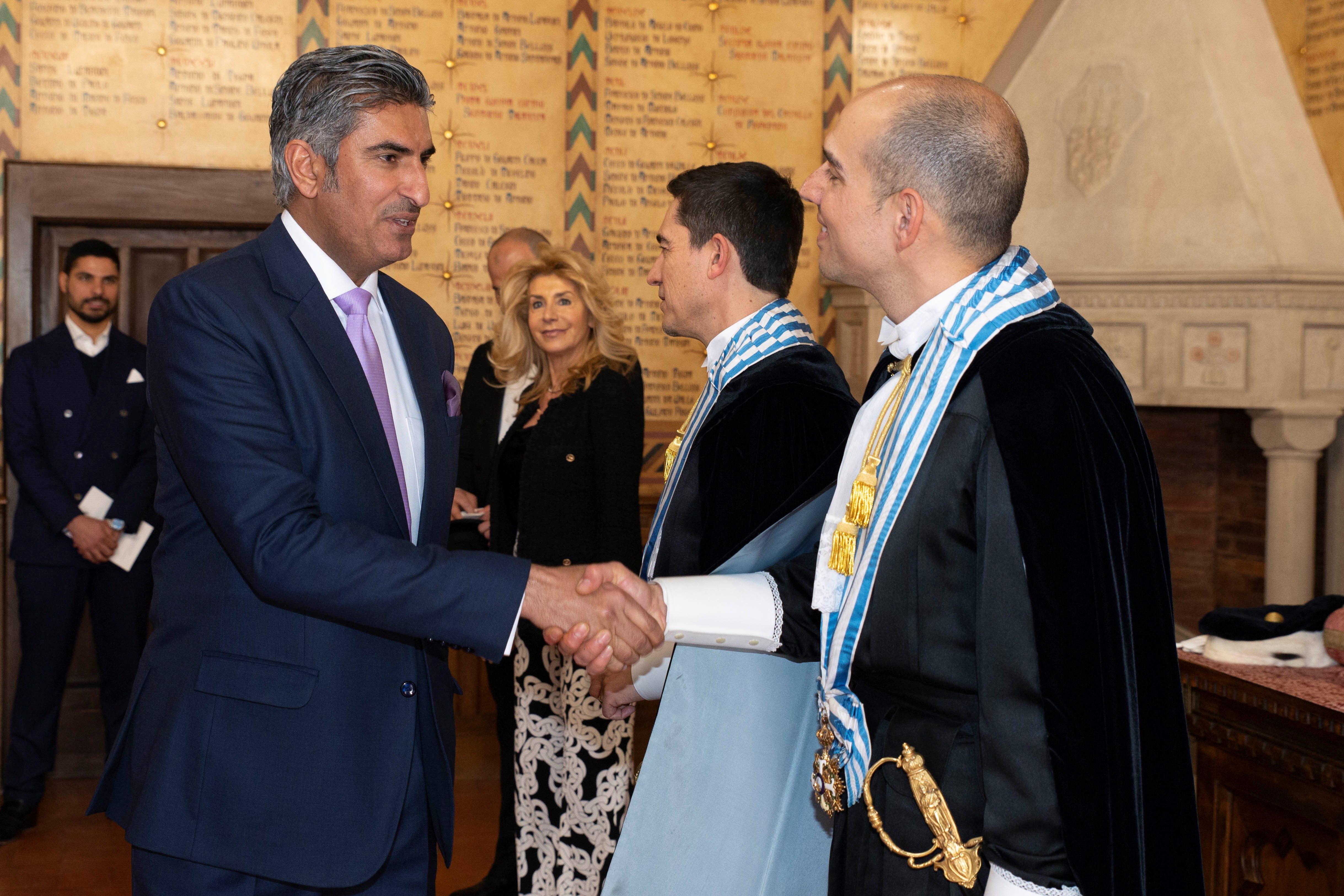 The Charge D'affaires of Kuwait Ambassador to the Republic of San Marino Sami Al-Zamanan congratulates president Michele Muratori
