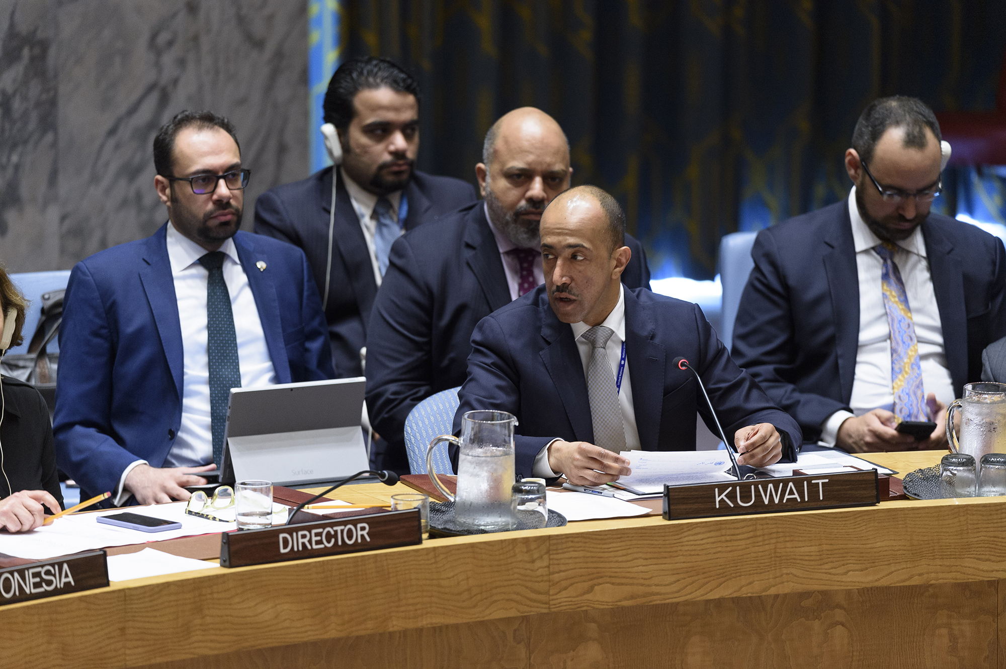 Charge d'affaires Bader Al-Munayyekh addressing a UNSC sesion