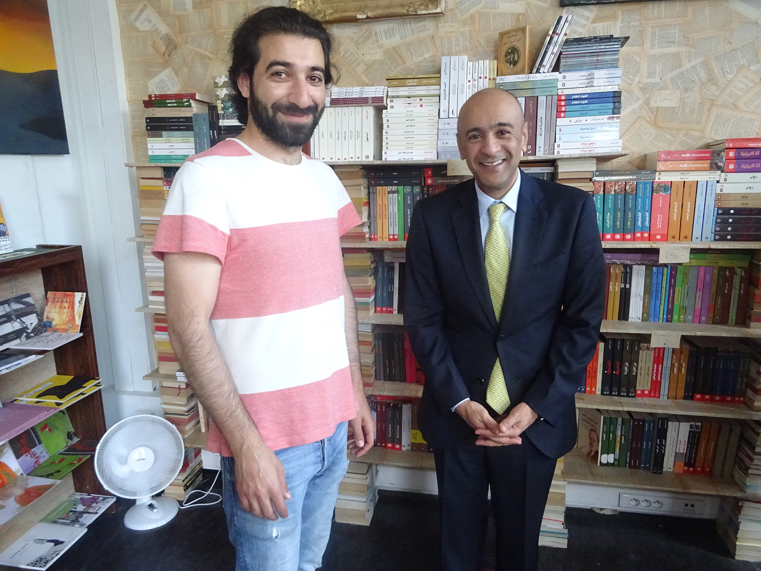 Kuwait's ambassador in Brussels Jasem Al Budaiwi with Hisham Ibrahim an initiator of the  project  at the bookshop
