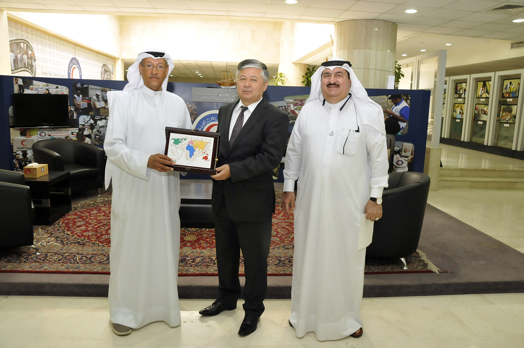 The Deputy Chairman of KRCS Anwar Al-Hasawi with Ambassador of Uzbekistan to Kuwait Dr. Bakhromjon Aloev