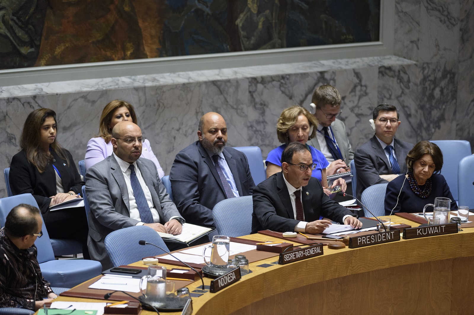 مندوب الكويت الدائم السفير منصور العتيبي بجلسة مجلس الأمن