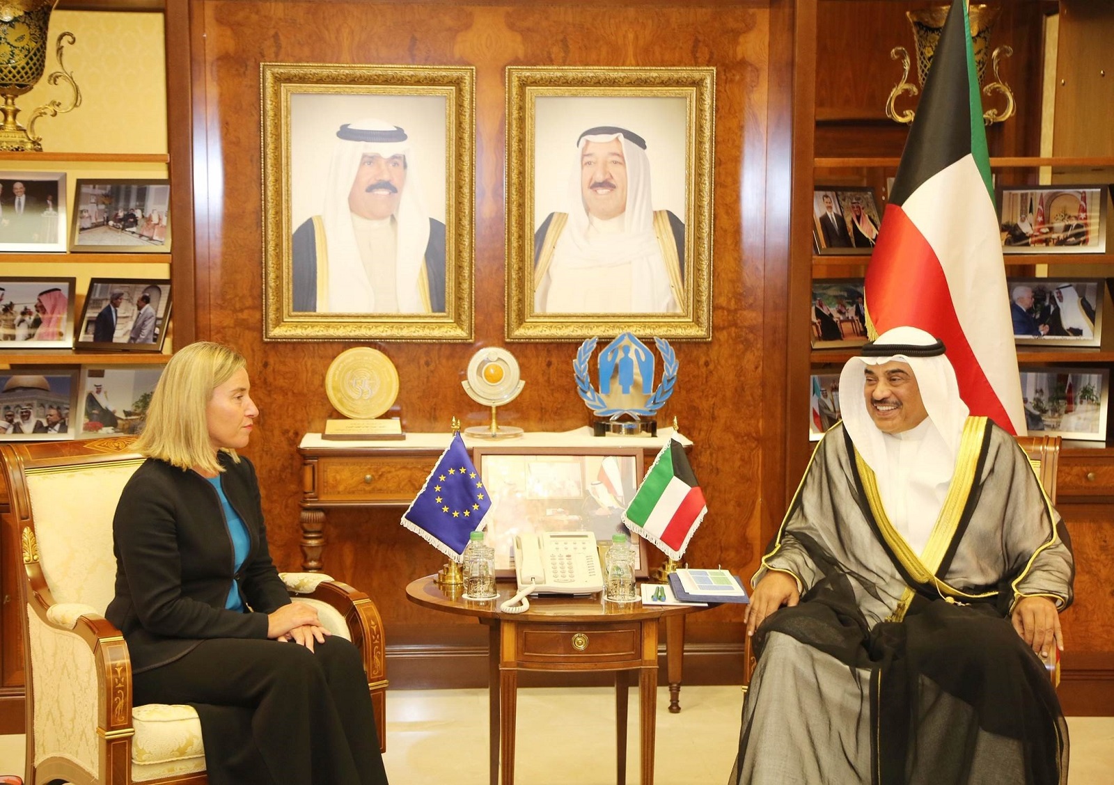 وزير الخارجية الكويتي خلال استقبال الممثلة العليا للاتحاد الأوروبي