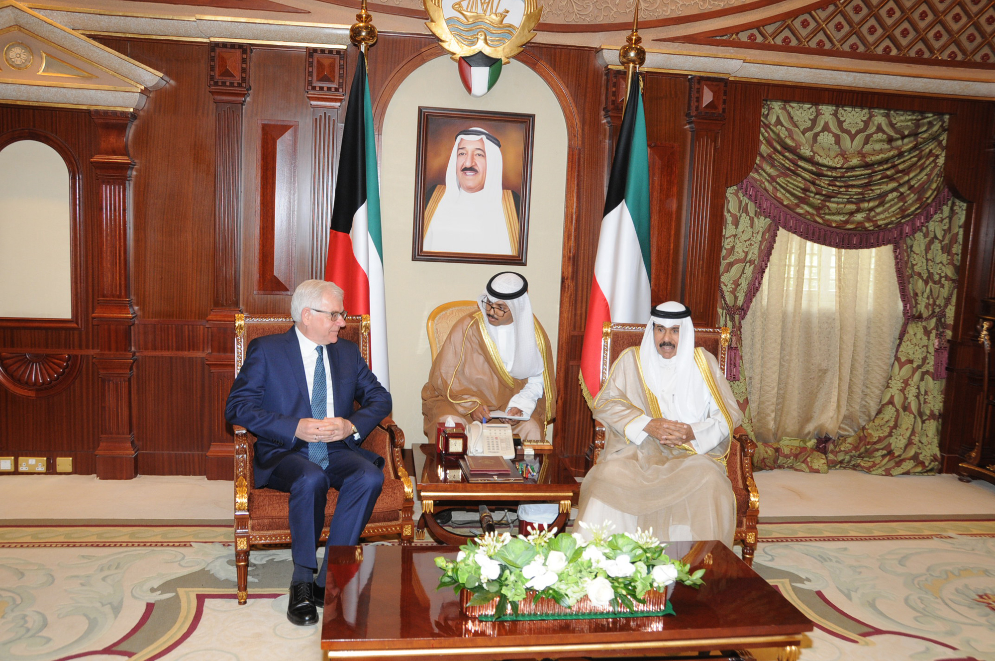 His Highness the Crown Prince Sheikh Nawaf Al-Ahmad Al-Jaber Al-Sabah receives Poland's Minister of Foreign Affairs Jacek Czaputowicz