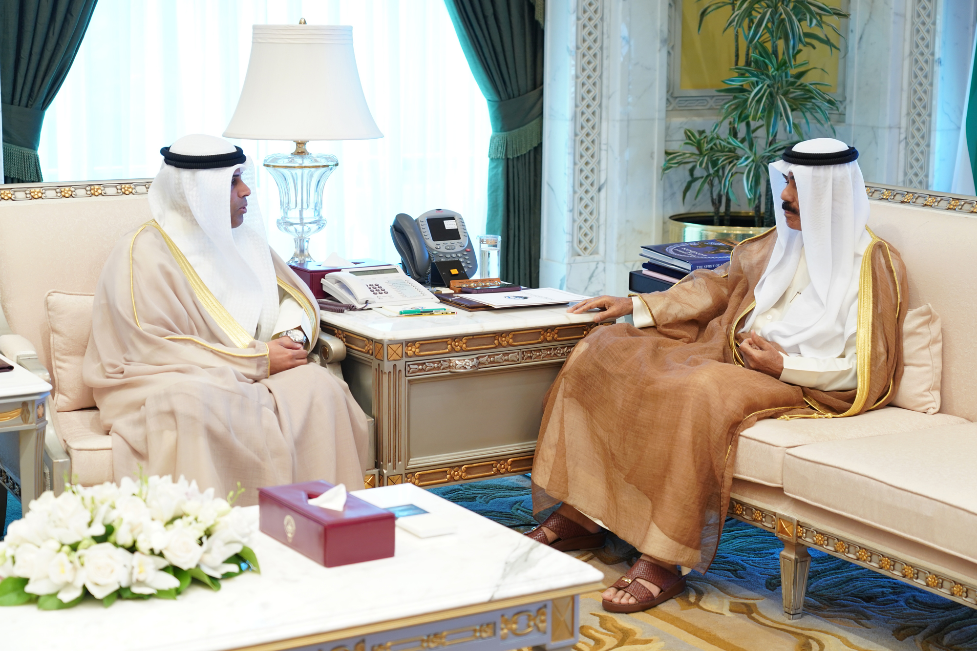 HH Deputy Amir and CP Sheikh Nawaf Al-Ahmad Al-Jaber Al-Sabah receives Oil Minister Dr. Khaled Al-Fadhel