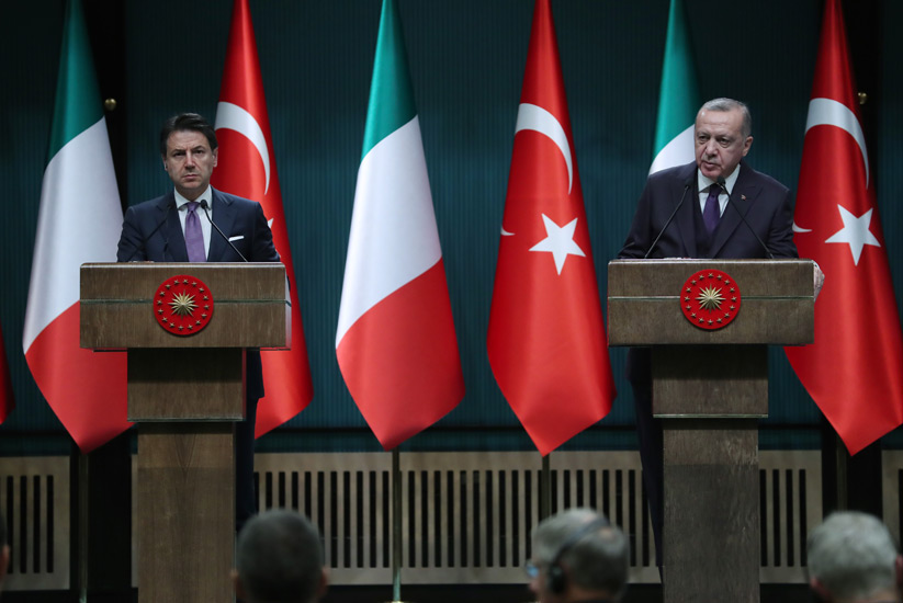 الرئيس التركي ورئيس الوزراء الايطالي في المؤتمر الصحفي