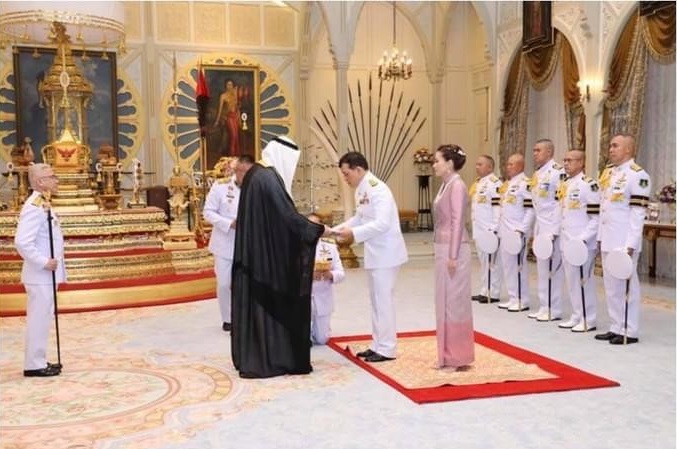 Kuwait's Ambassador in Bangkok Mohammad Al-Failakawi delivers credentials to Thailand King Maha Vajiralongkorn