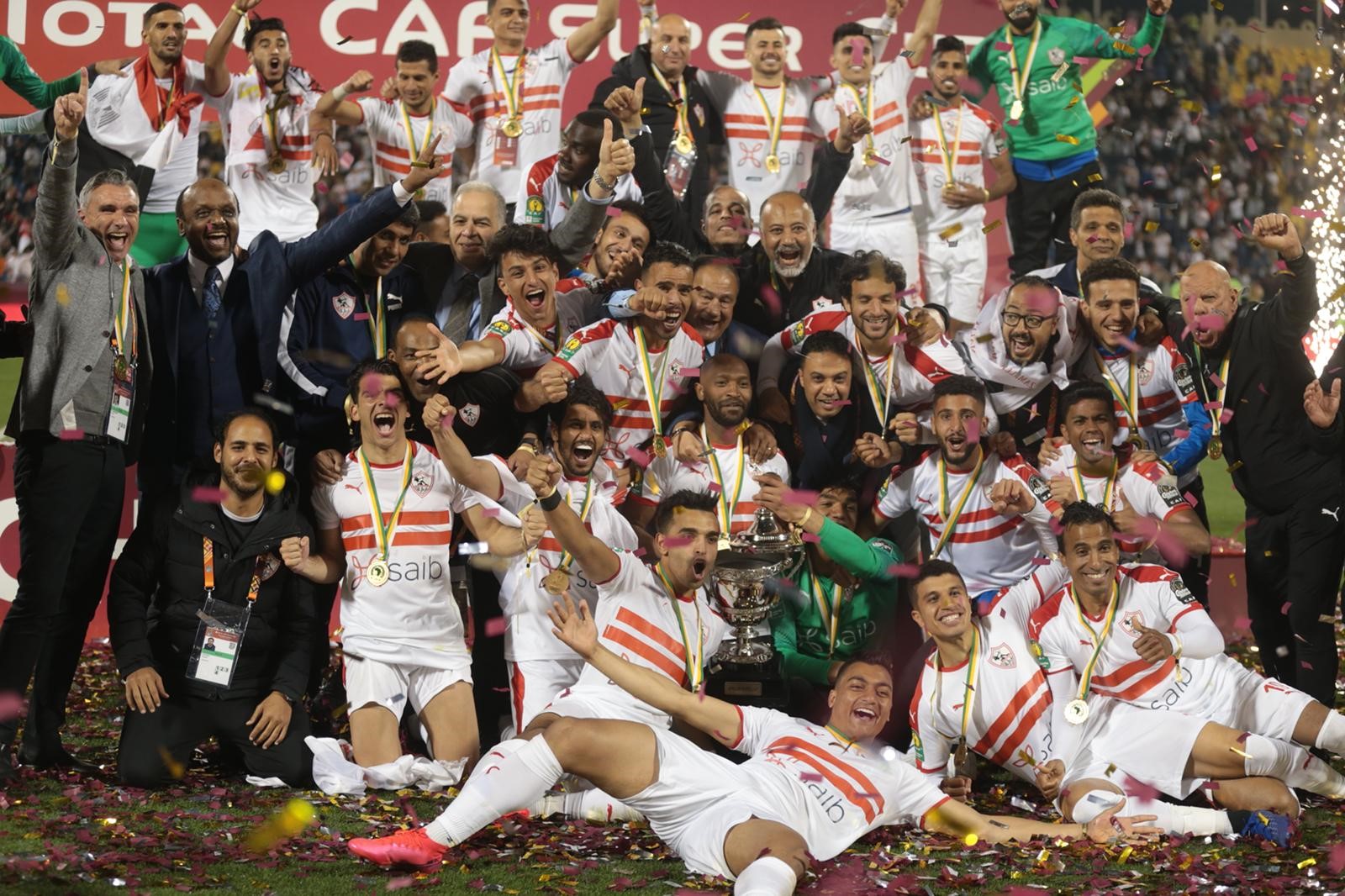 Al-Zamalek players celebrate trophy wining 