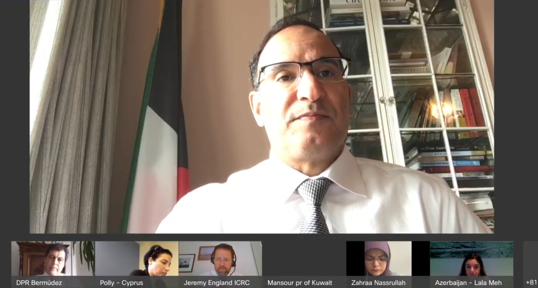 مندوب الكويت لدى الأمم المتحدة السفير منصور العتيبي خلال الاجتماع عبر الاتصال المرئي