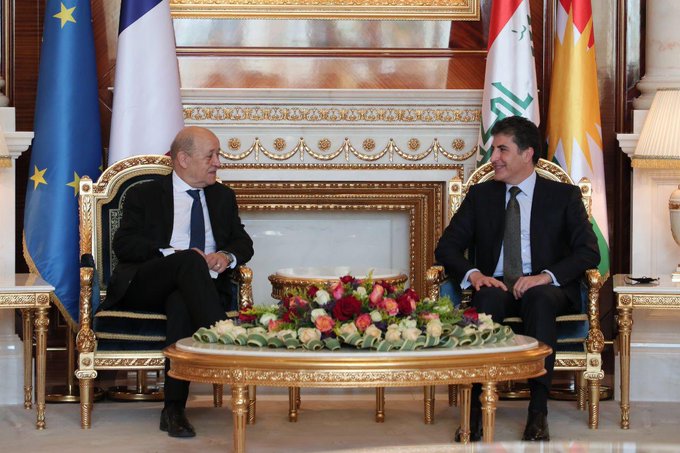جانب من لقاء رئيس إقليم كردستان العراق مع وزير الخارجية الفرنسي