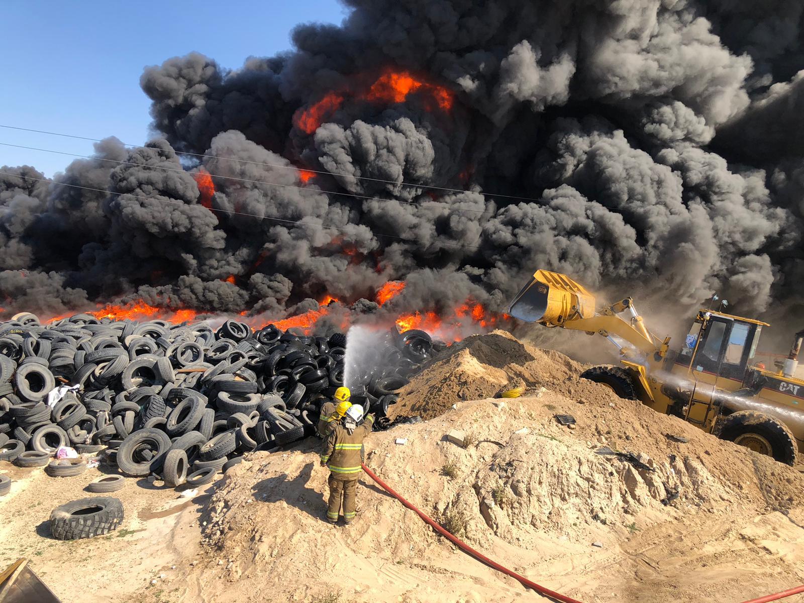 Firefighters control blaze at tire yard in Jahra