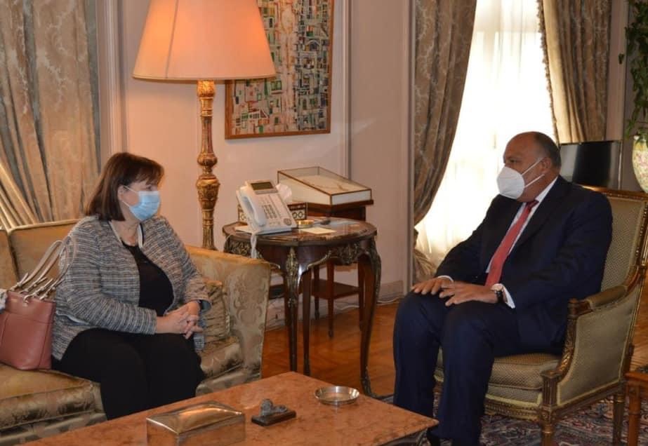 وزير الخارجية المصري مع الممثلة الخاصة للاتحاد الأوروبي لعملية السلام في الشرق الأوسط سوزانا تريستل