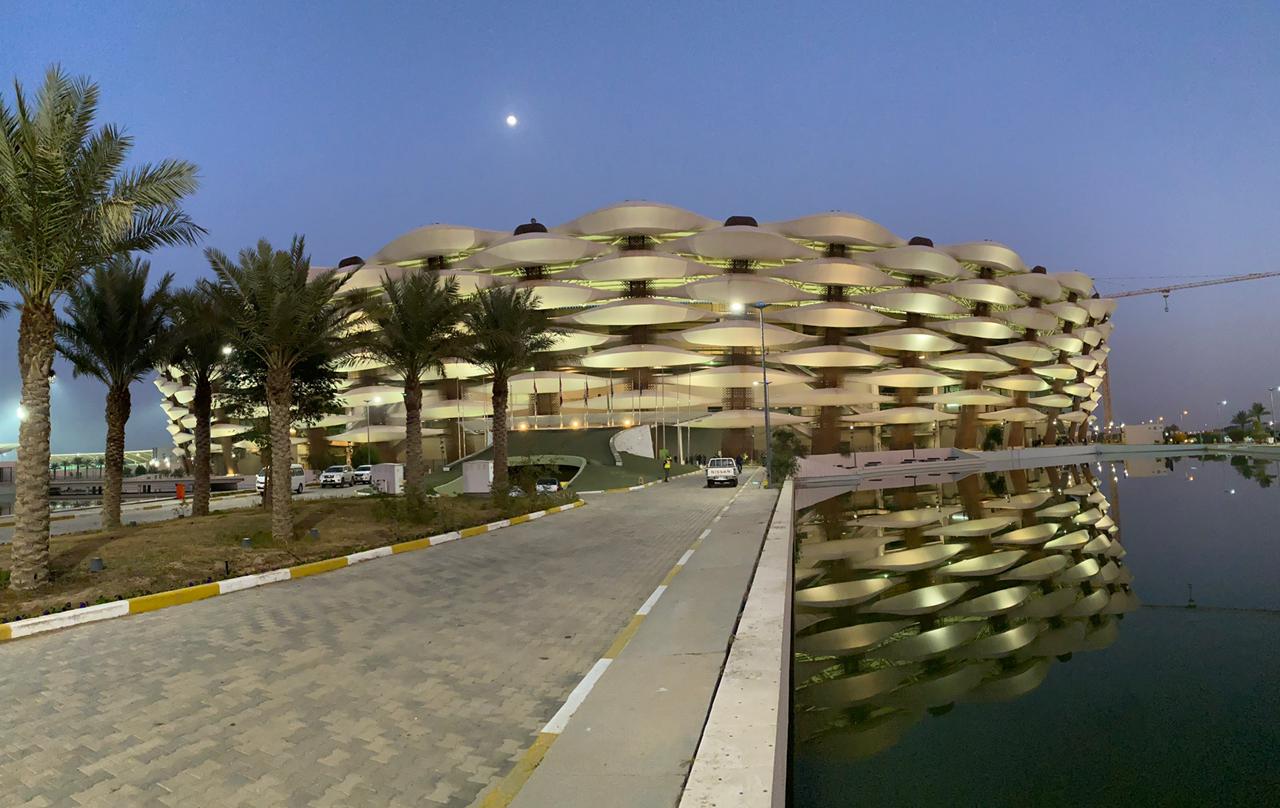 The stadium from the outside is similar to the palm tree