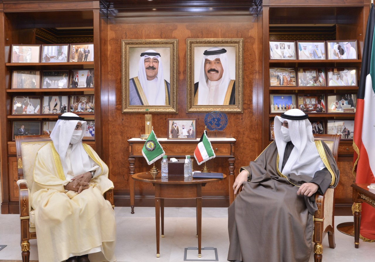 Kuwait Foreign Minister Sheikh Dr. Ahmad Nasser Al-Mohammad Al-Sabah with the General Secretary of the Gulf Cooperation Council (GCC) Nayef Al-Hajraf