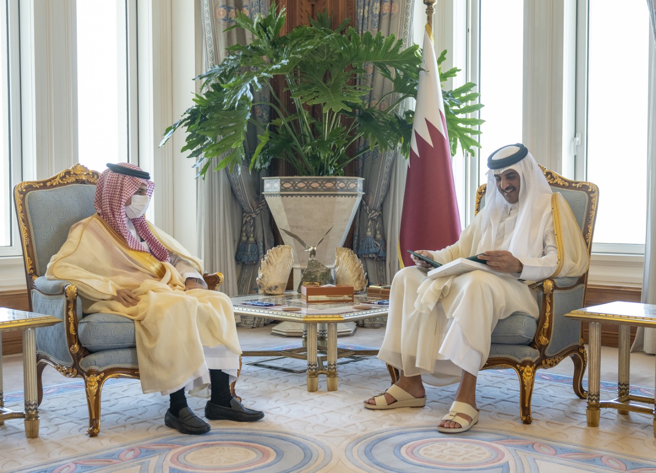 Qatar's Amir Sheikh Tamim bin Hamad Al-Thani receives Saudi Foreign Minister Prince Faisal bin Farhan