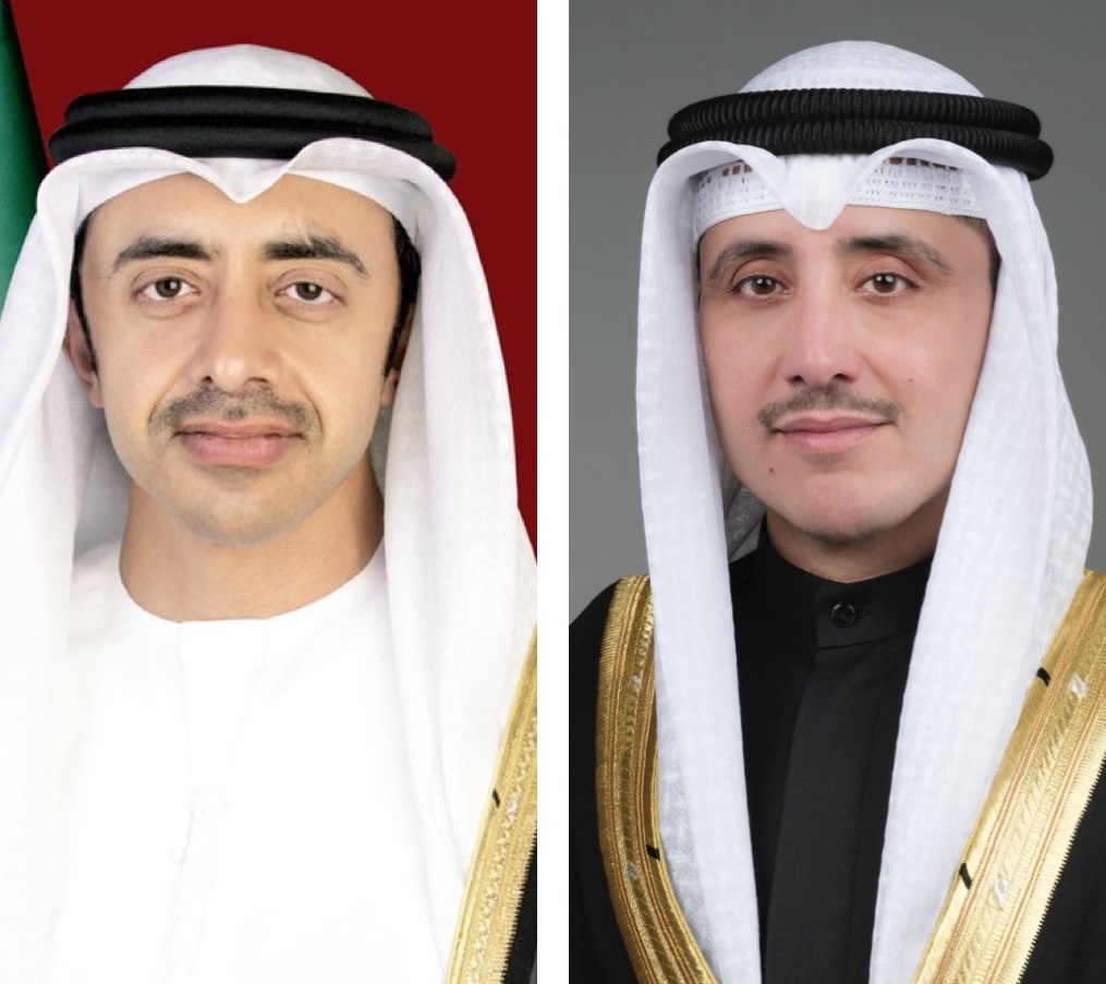 Kuwait's Foreign Minister Sheikh Dr. Ahmed Nasser Al-Mohammad Al-Sabah and UAE counterpart Sheikh Abdullah bin Zayed Al-Nahyan