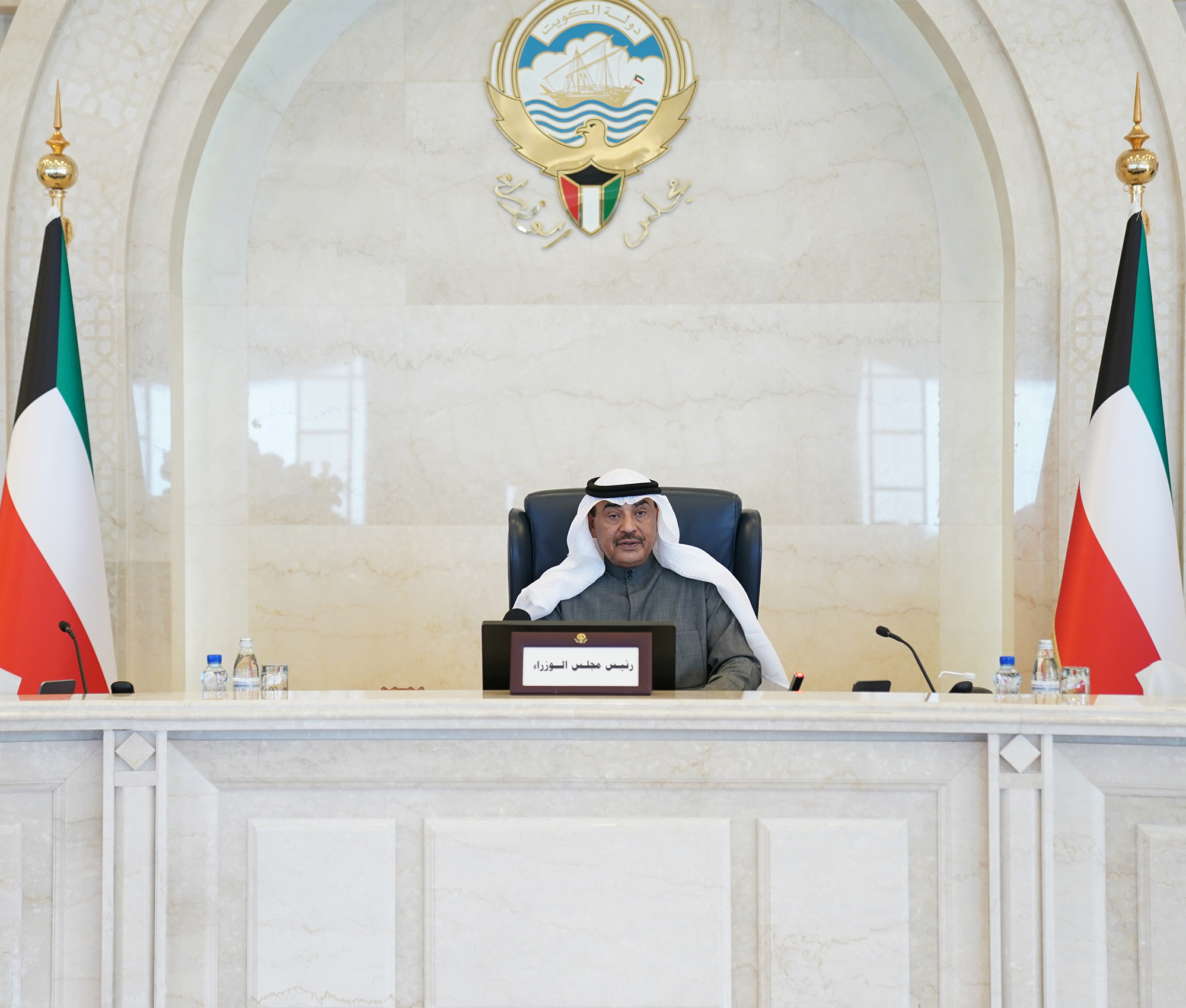 His Highness the Prime Minister Sheikh Sabah Al-Khaled Al-Hamad Al-Sabah chairing the cabinet meeting