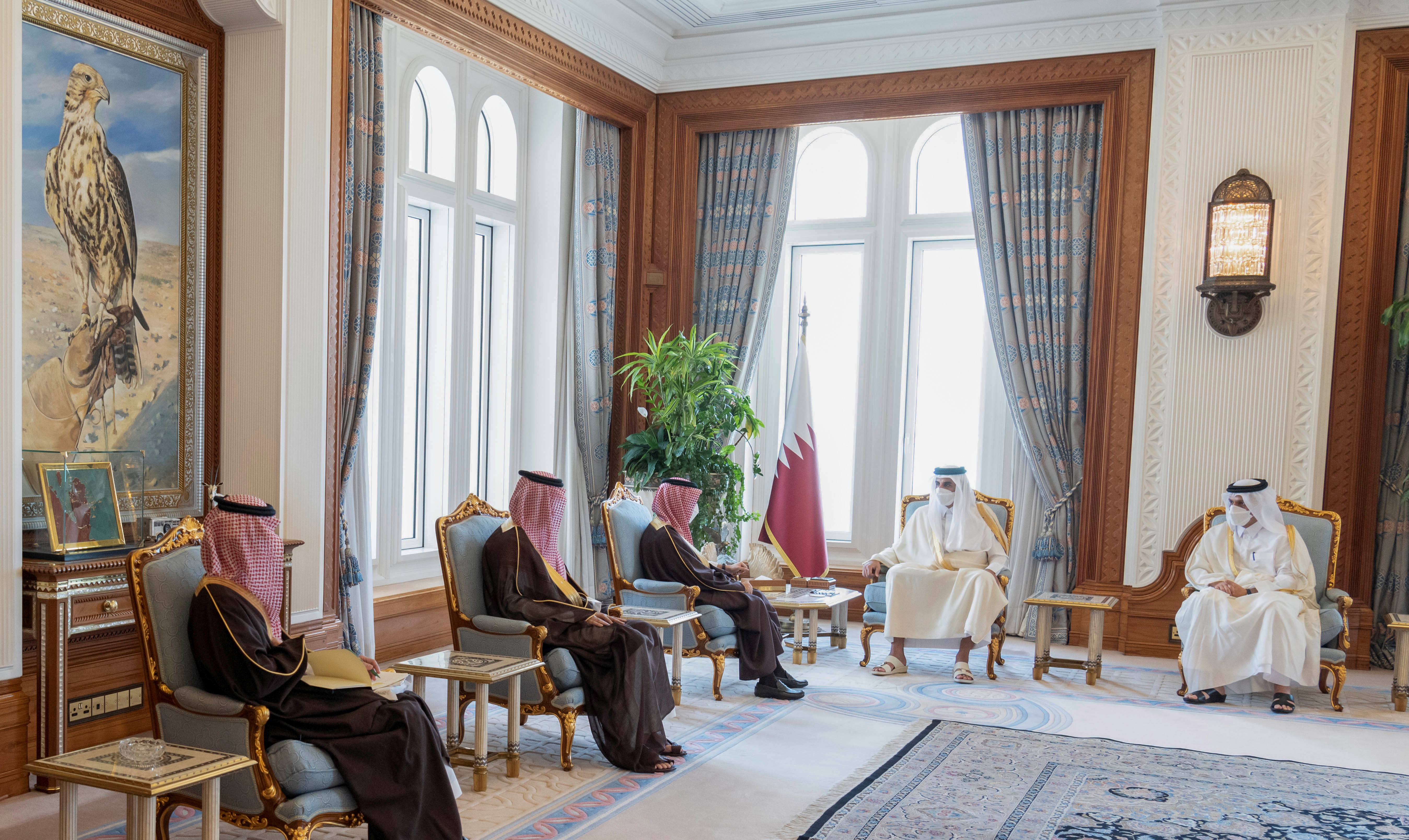 Qatari Amir Sheikh Tamim bin Hamad Al-Thani meets Saudi Foreign Minister Prince Faisal bin Farhan