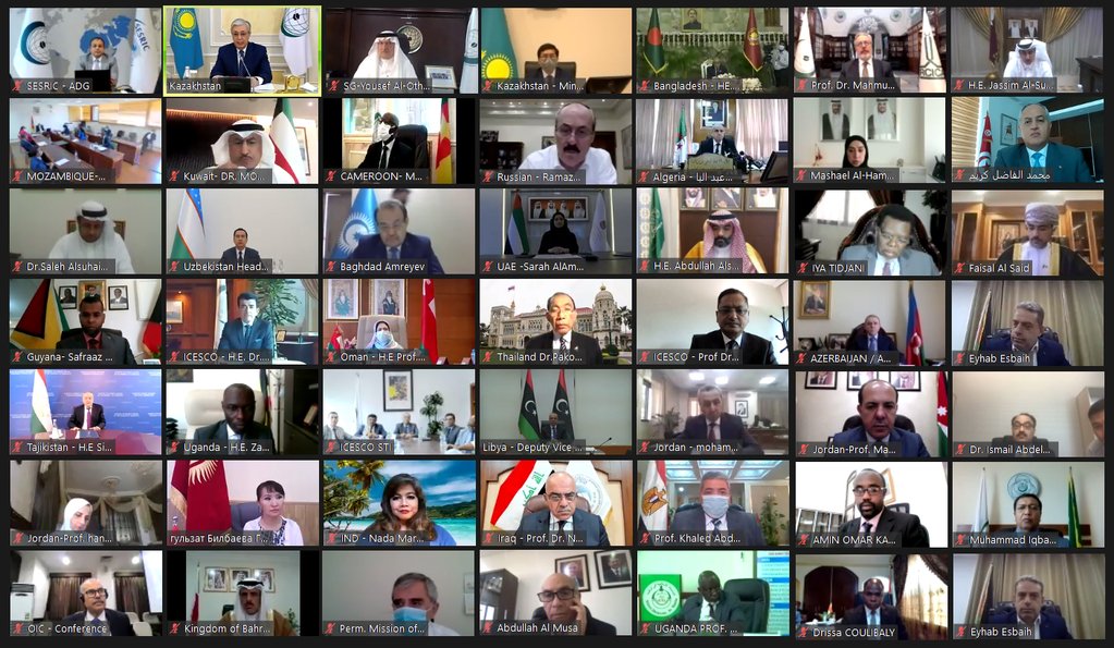 المشاركون في القمة الإسلامية الثانية حول العلوم والتكنولوجيا التي نظمتها دولة الإمارات العربية المتحدة عبر تقنية الاتصال المرئي (عن بعد)