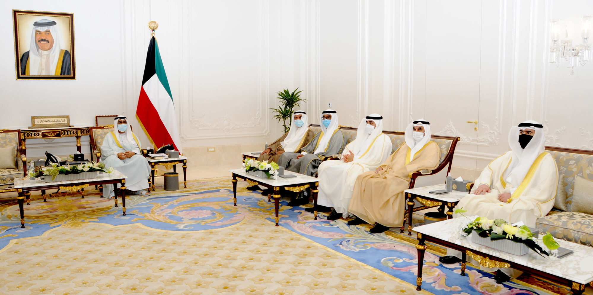 His Highness Deputy Amir and Crown Prince Sheikh Mishal Al-Ahmad Al-Jaber Al-Sabah receives (PIFSS)'s investment committee chief Abdullah Al-Humaidhi, alongside his deputy Mishal Al-Othman