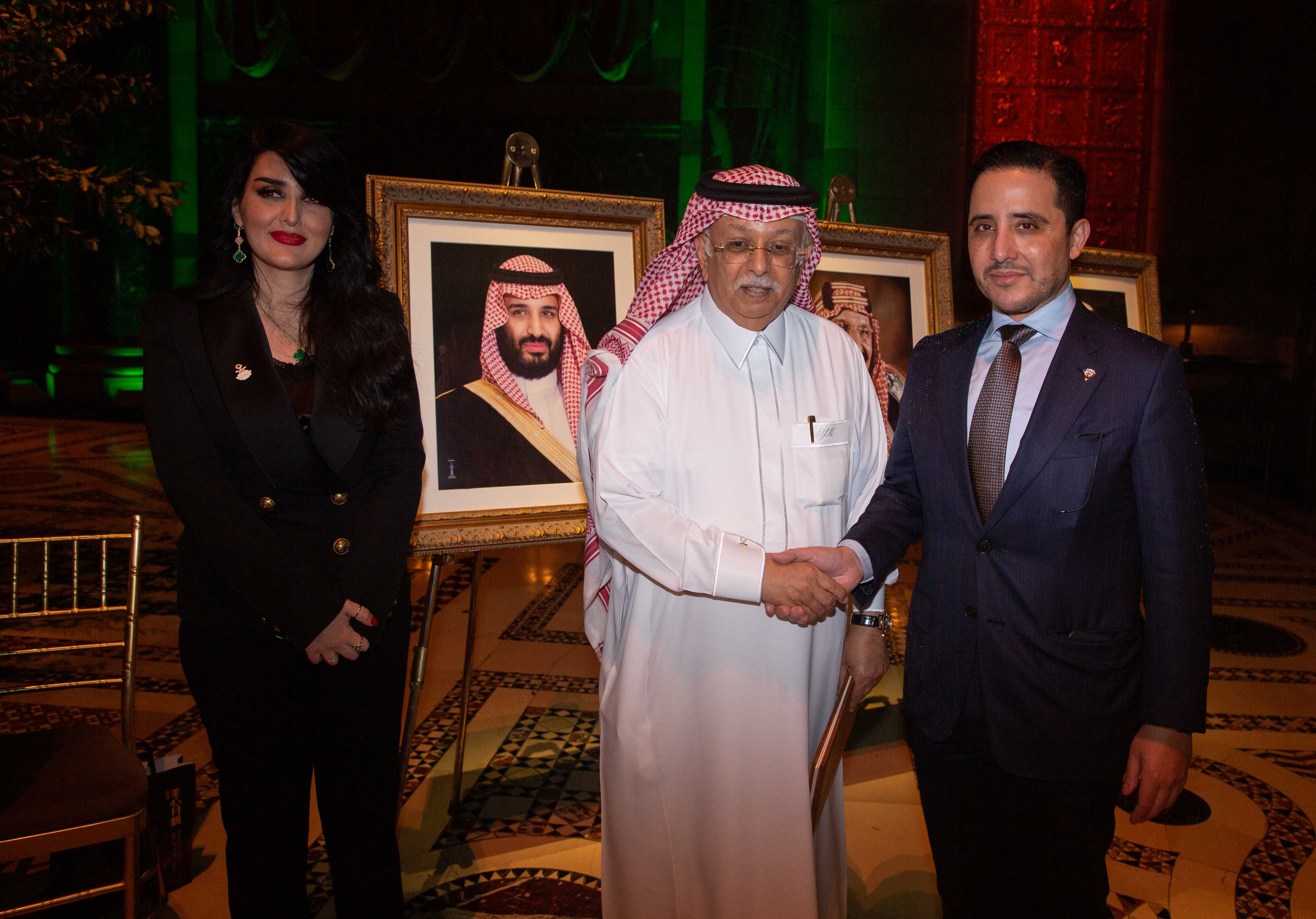 Kuwaiti Foreign Minister with the Saudi Foreign Minister at the  reception marking Saudi Arabia's 91st National Day in New York
