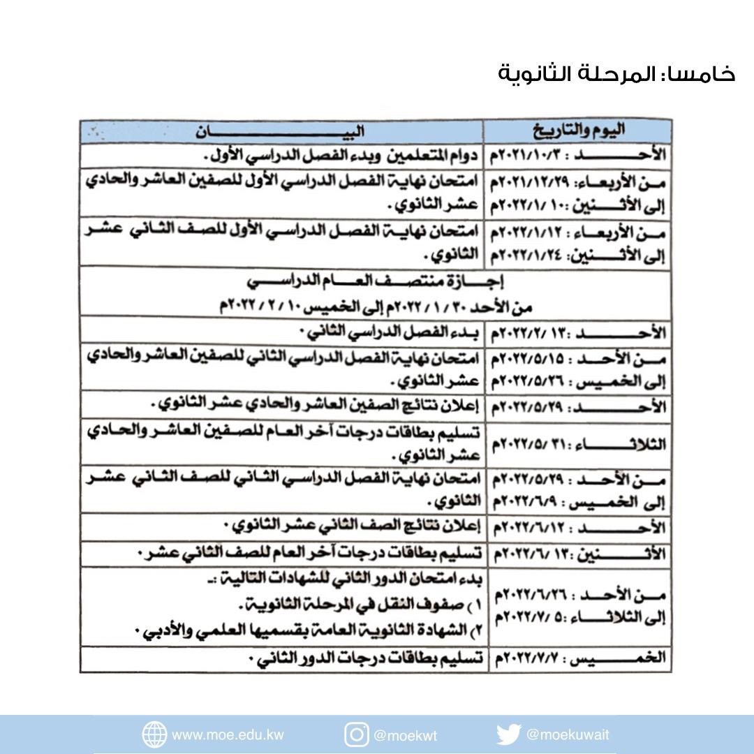 التربية الكويتية اعتمدت التقويم الدراسي للعام الجديد 2020 - 2021