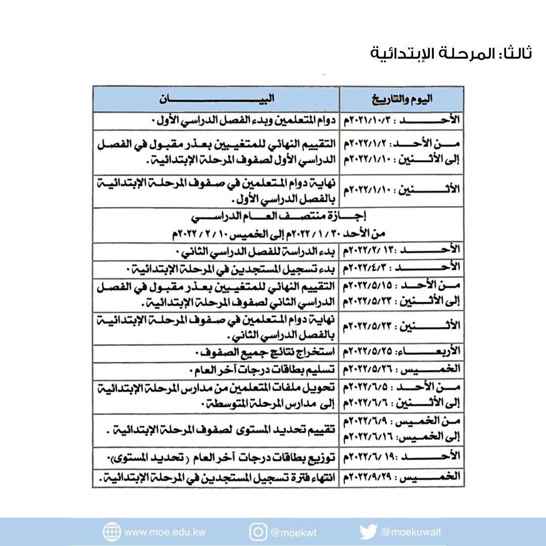 التربية الكويتية اعتمدت التقويم الدراسي للعام الجديد 2020 - 2021
