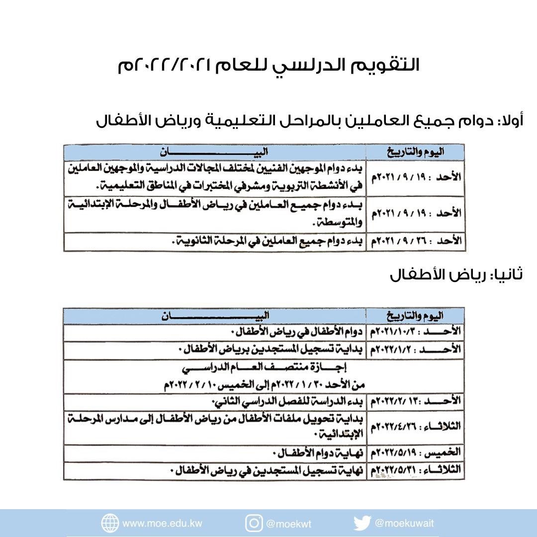 التربية الكويتية اعتمدت التقويم الدراسي للعام الجديد 2020 - 2021