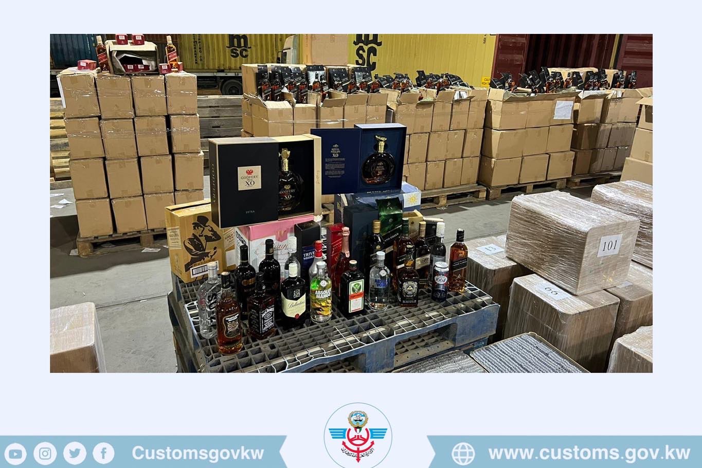 Kuwait Customs seized a shipment that contained two million Lyrica tablets and 7,474 liquor bottles