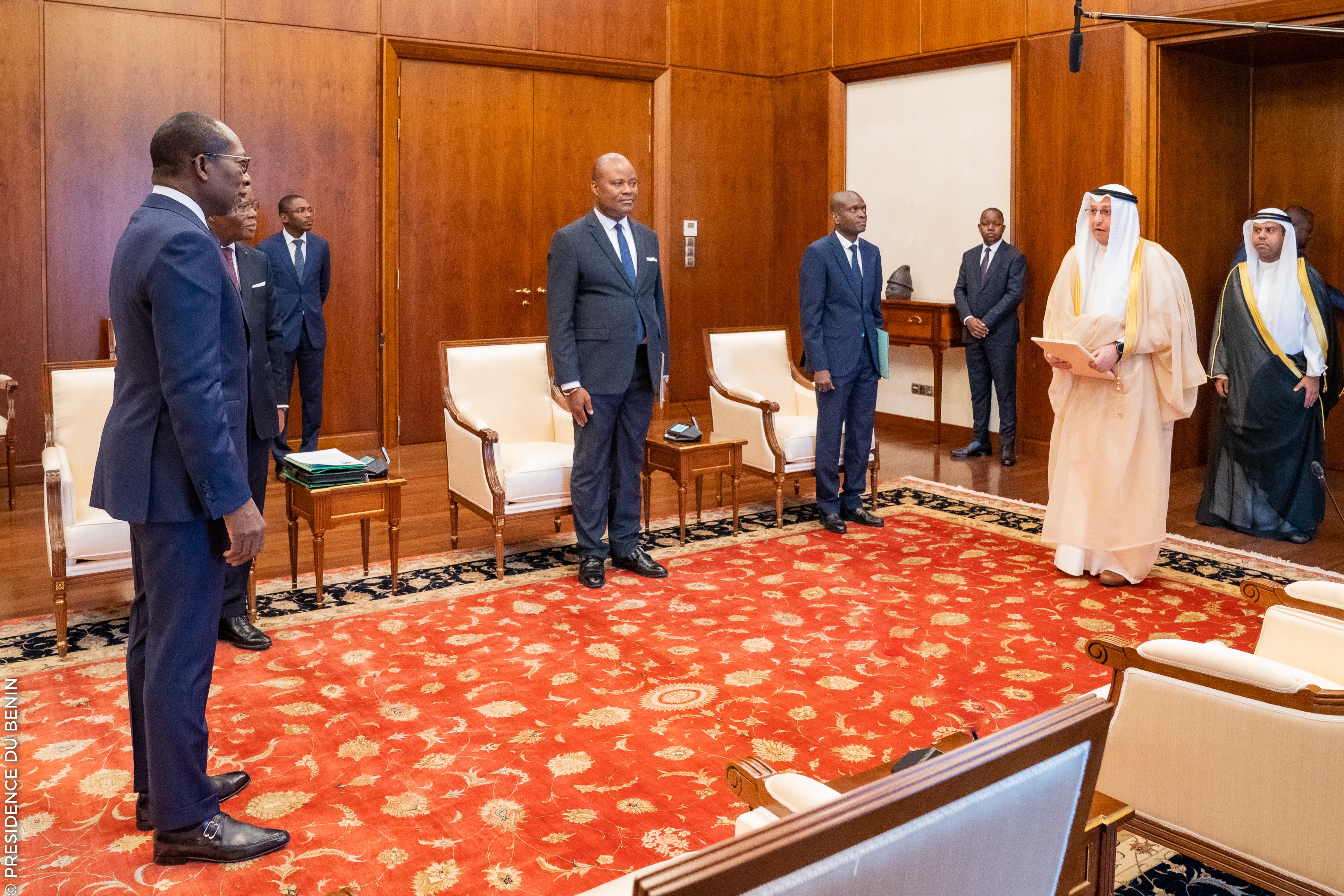 Kuwait's Ambassador Dr. Mishal Al-Mansour submits credentials to Benin's President Patrice Talon