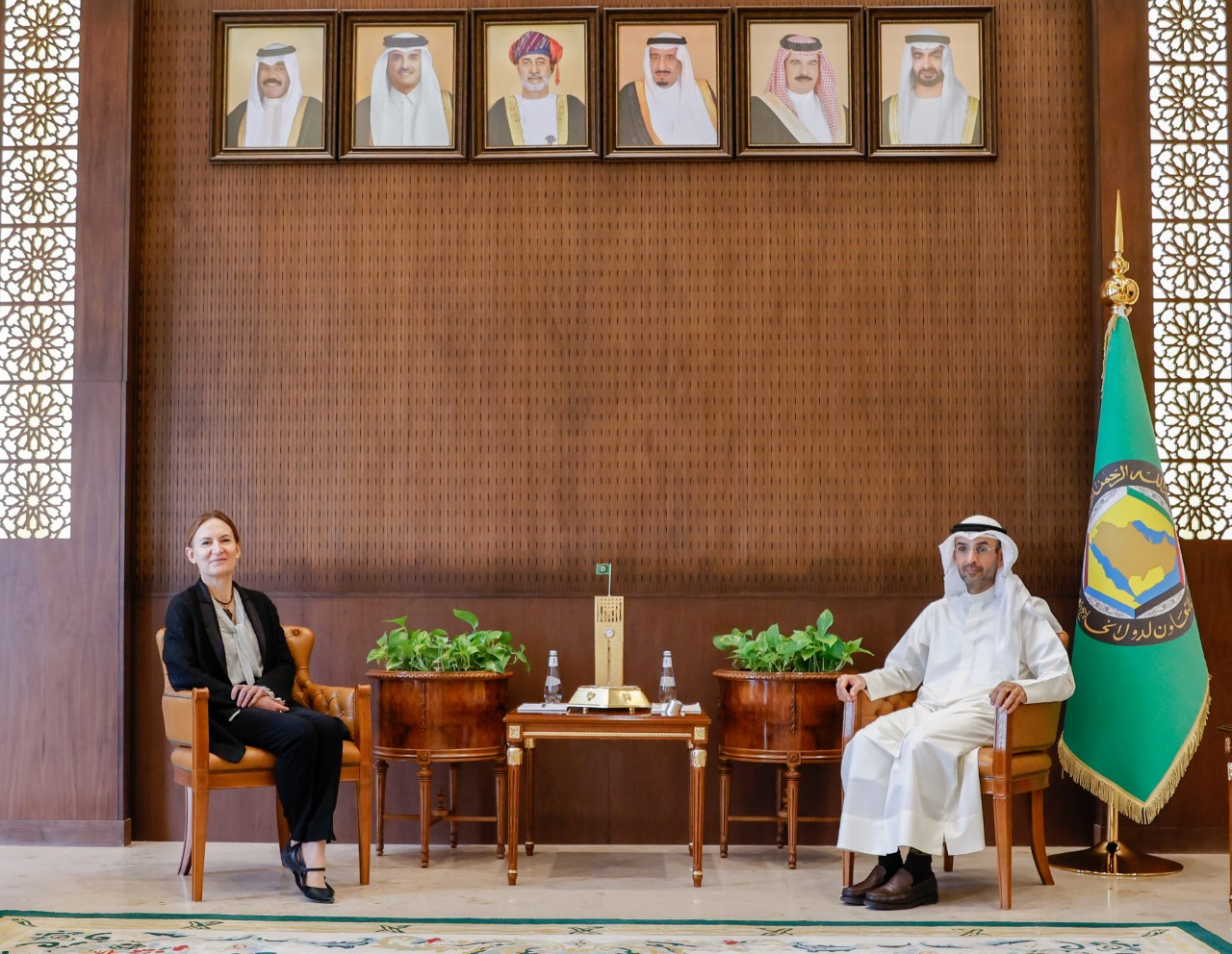 Secretary General of the Gulf Cooperation Council (GCC) Dr. Nayef Falah M. Al-Hajraf During his meeting with Anne Gueguen