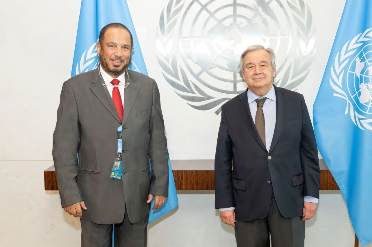 الأمين العام للأمم المتحدة أنطونيو غوتيريس مع رئيس الهيئة الخيرية الإسلامية العالمية الدكتور عبدالله المعتوق