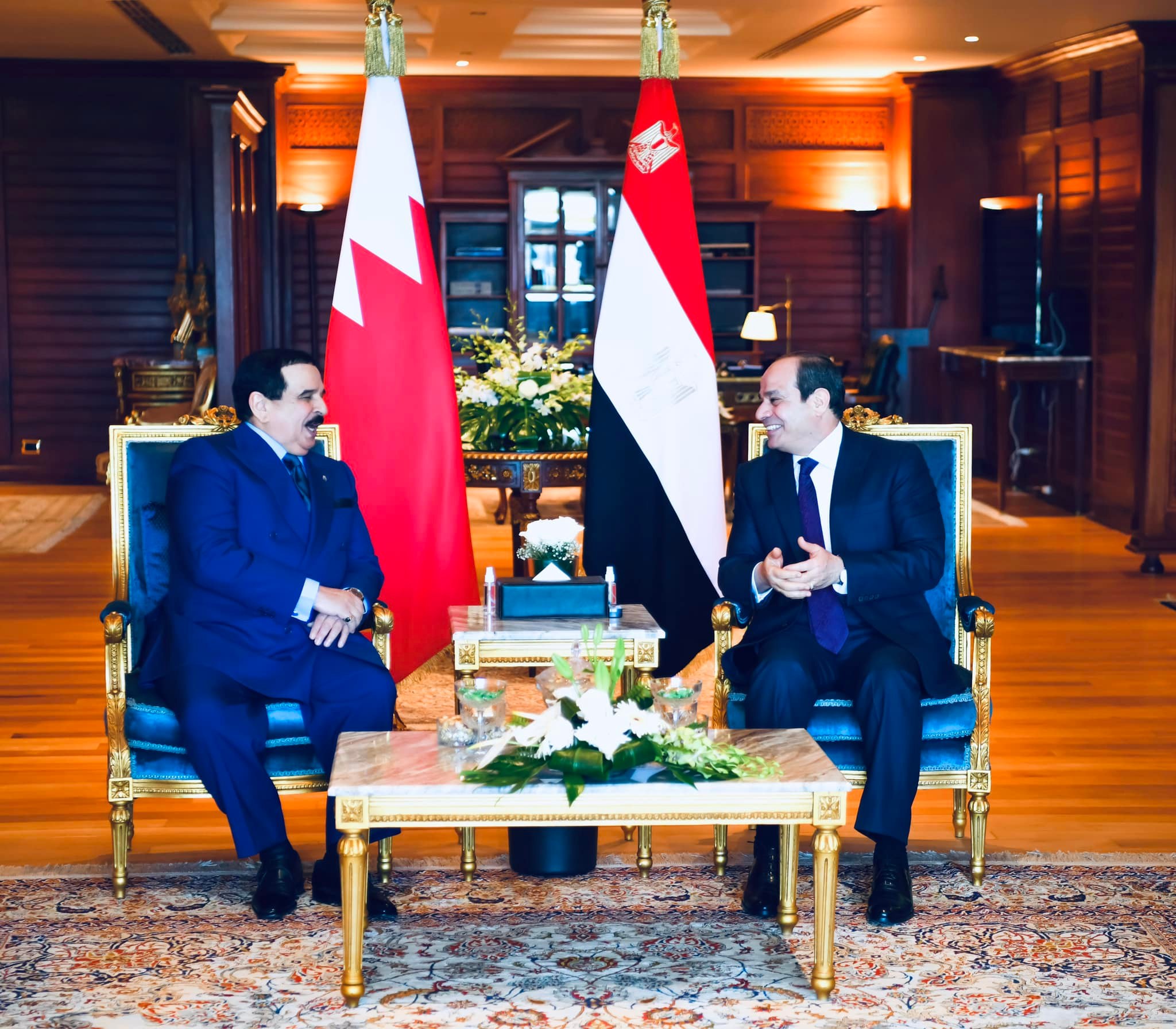 الرئيس المصري خلال استقبال العاهل البحريني