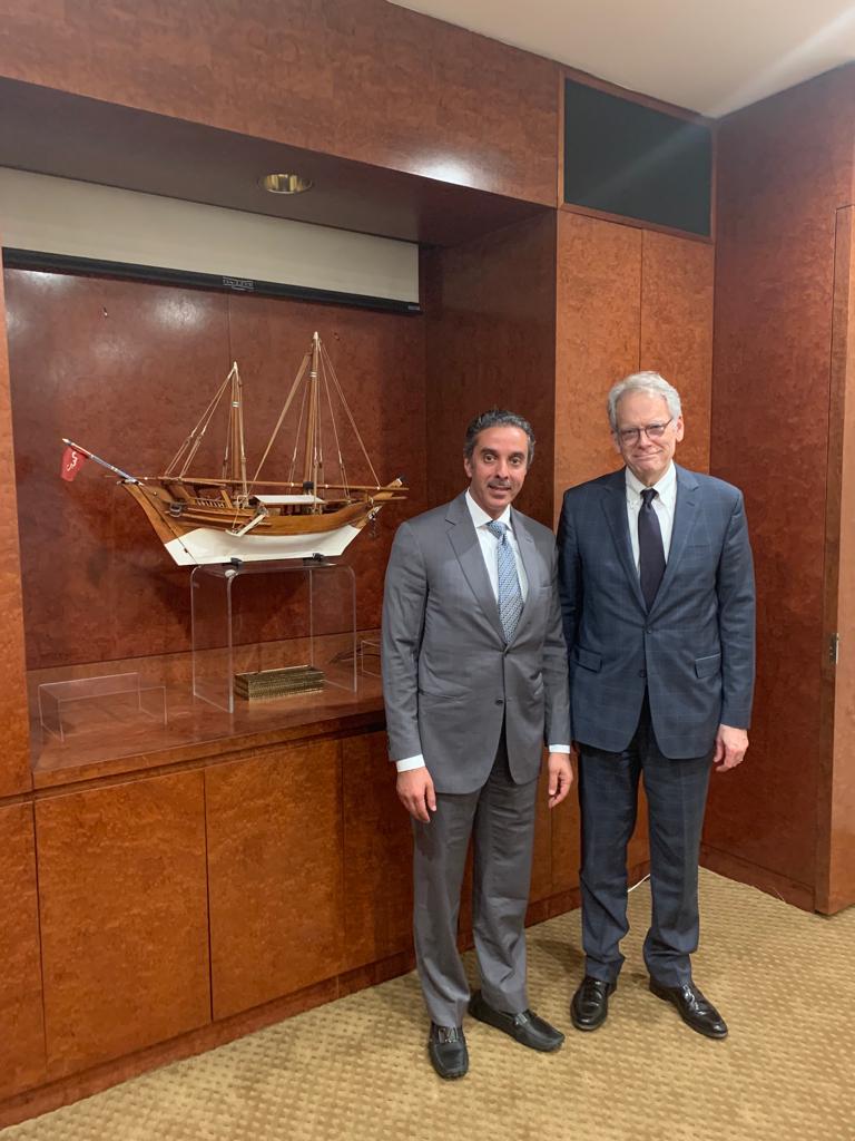 Kuwait's Assistant Foreign Minister for Development Affairs and International Cooperation Hamad Suleiman Al-Mishan with UN senior Advisor for Special Political Affairs Jeffrey DeLaurentis